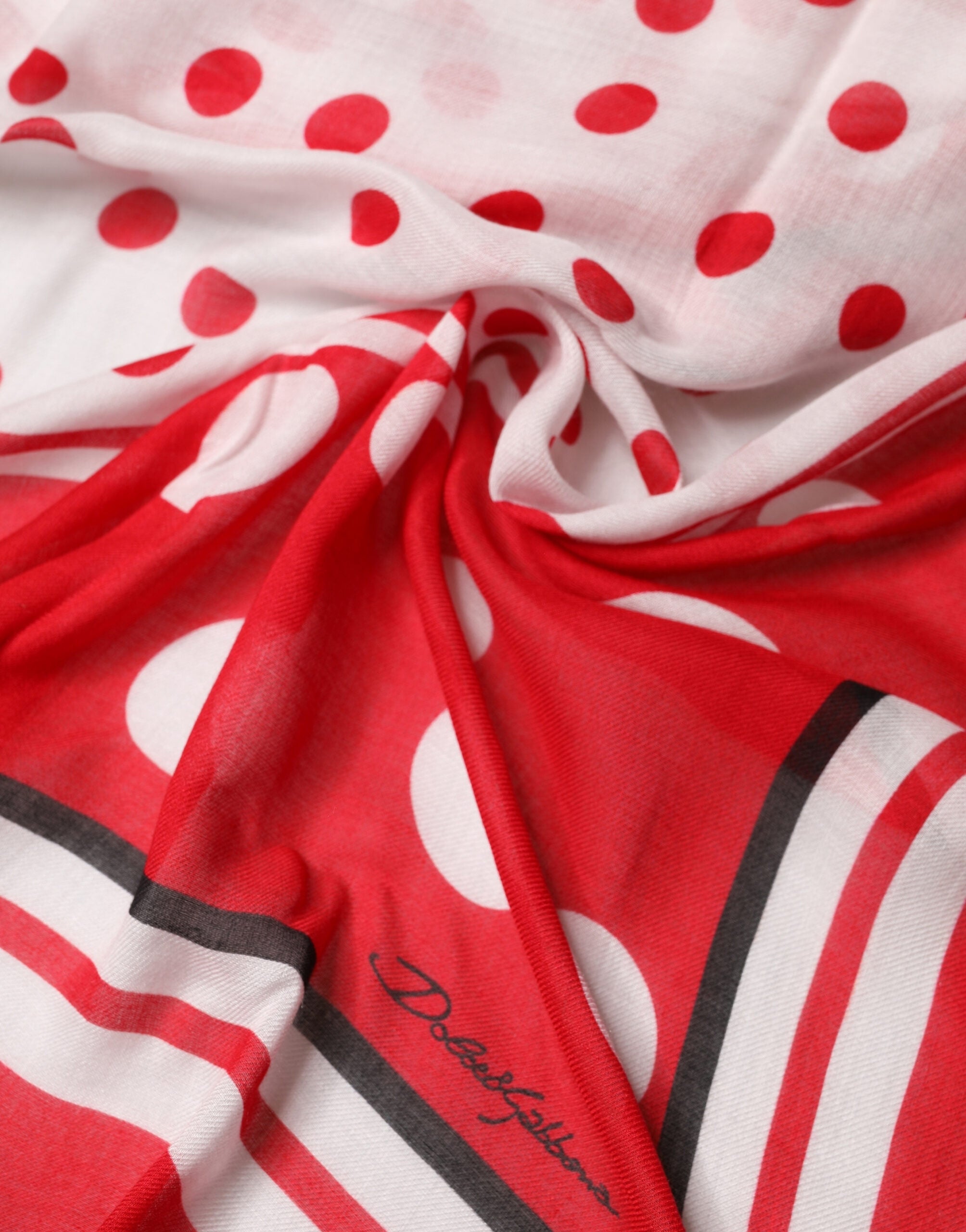 Dolce & Gabbana Red Polka Dot Print Square Stole 130cm x 130cm Scarf Dolce & Gabbana