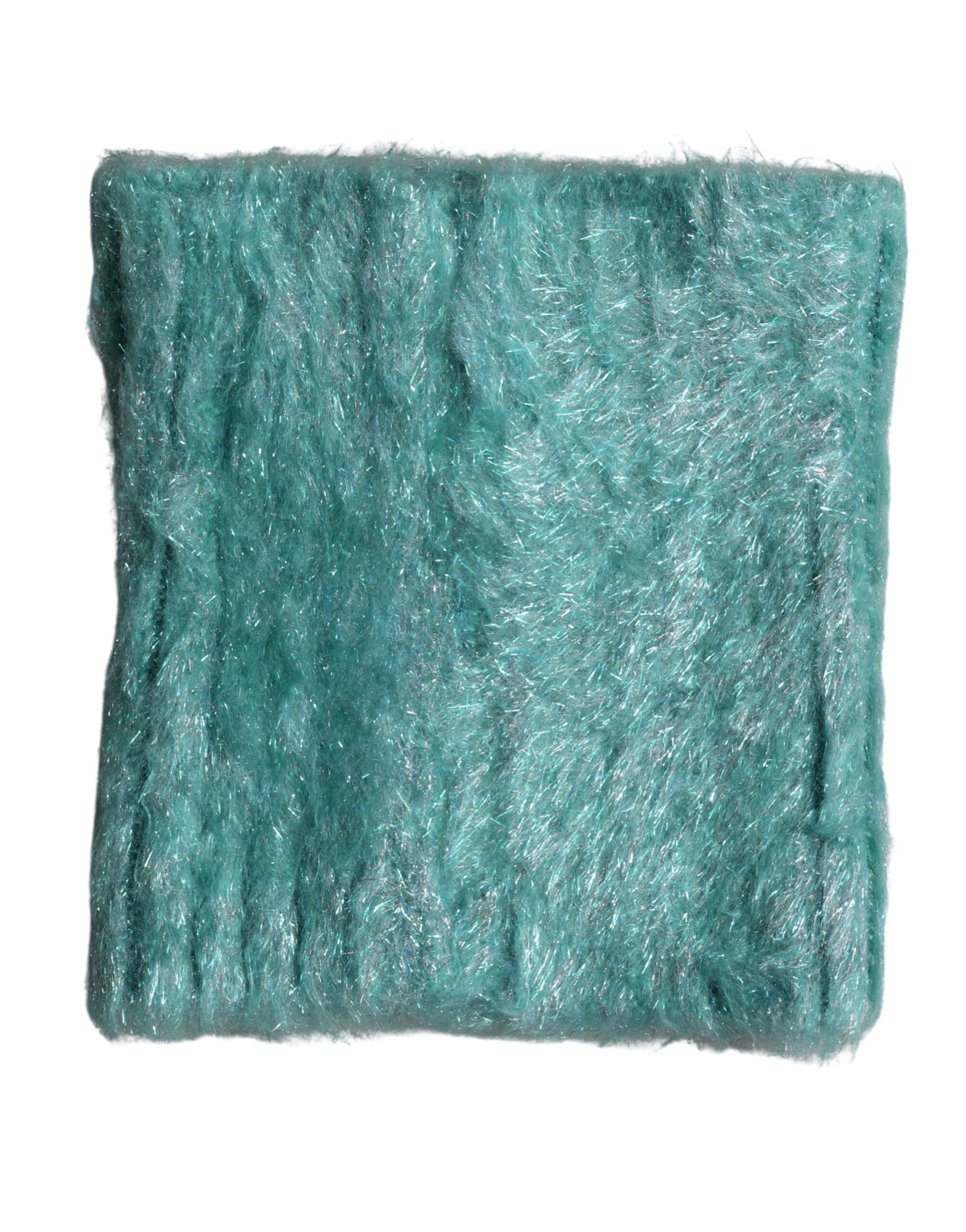 Dolce & Gabbana Teal Mohair Wool Knitted Wrap Shawl 62cm x 32.5cm Scarf Dolce & Gabbana