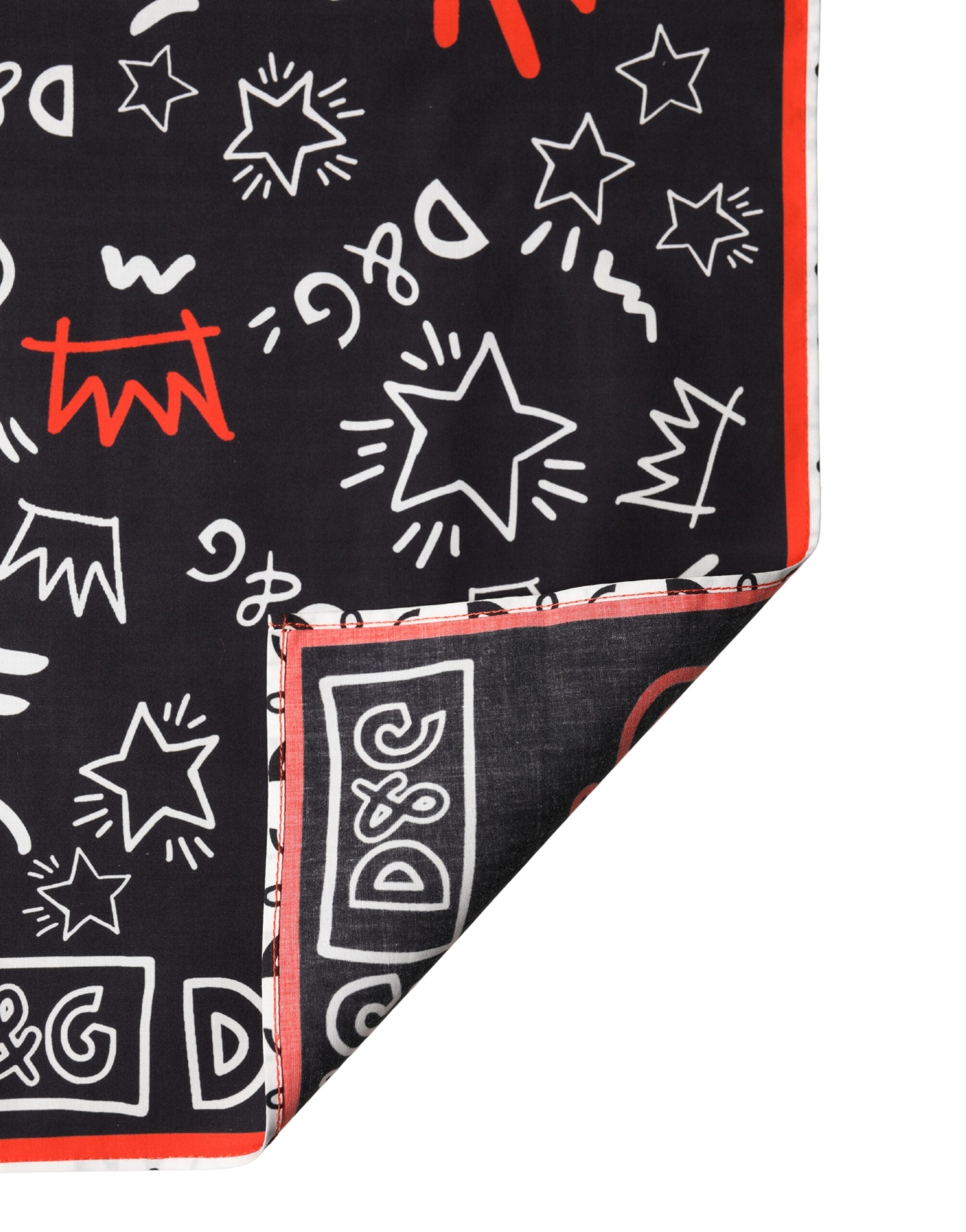 Dolce & Gabbana Black White Red DG Crown Cotton Foulard 47cm x 46cm Scarf Dolce & Gabbana
