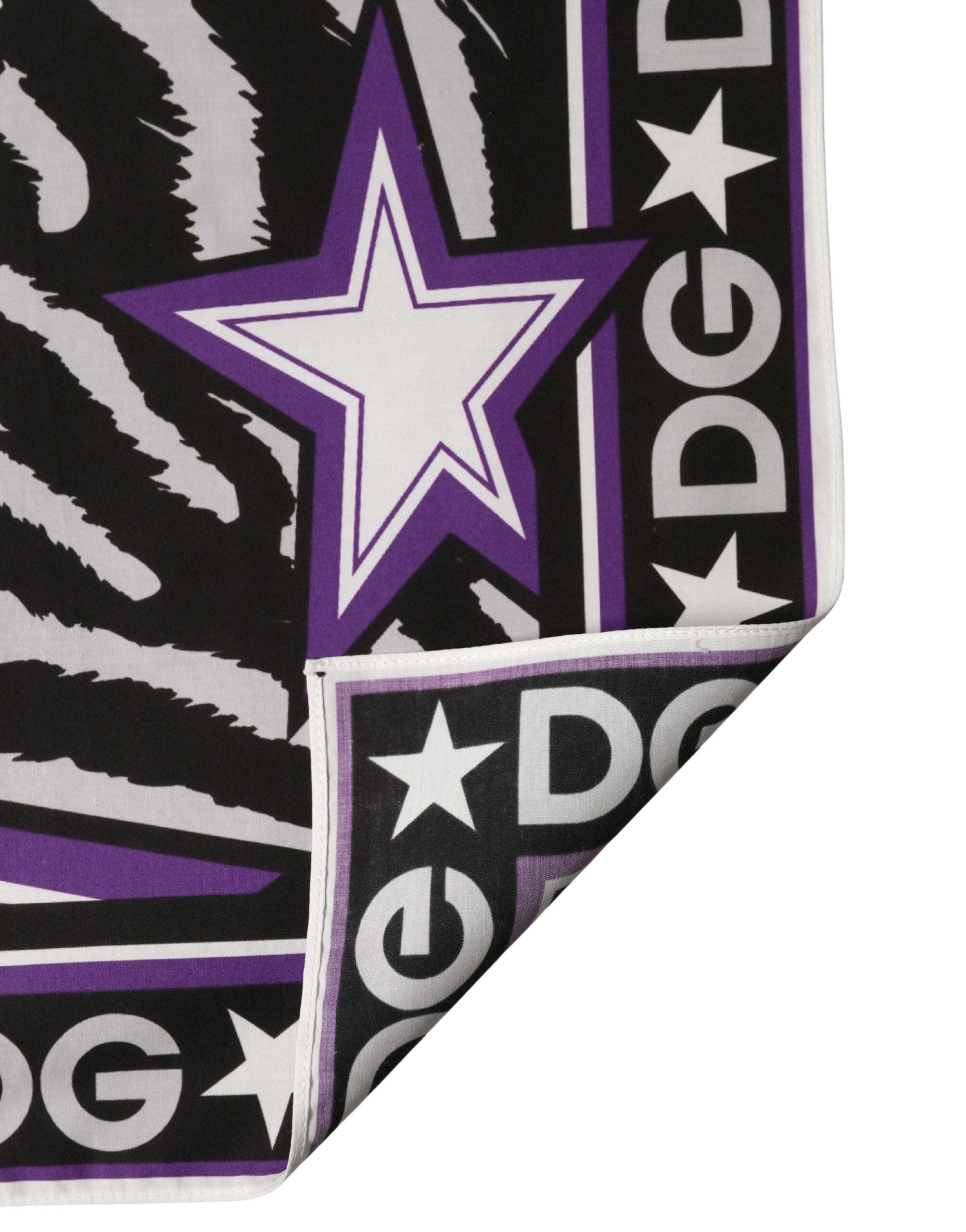 Dolce & Gabbana Black Purple DG King Cotton Foulard 51cm x 49.5cm Scarf Dolce & Gabbana