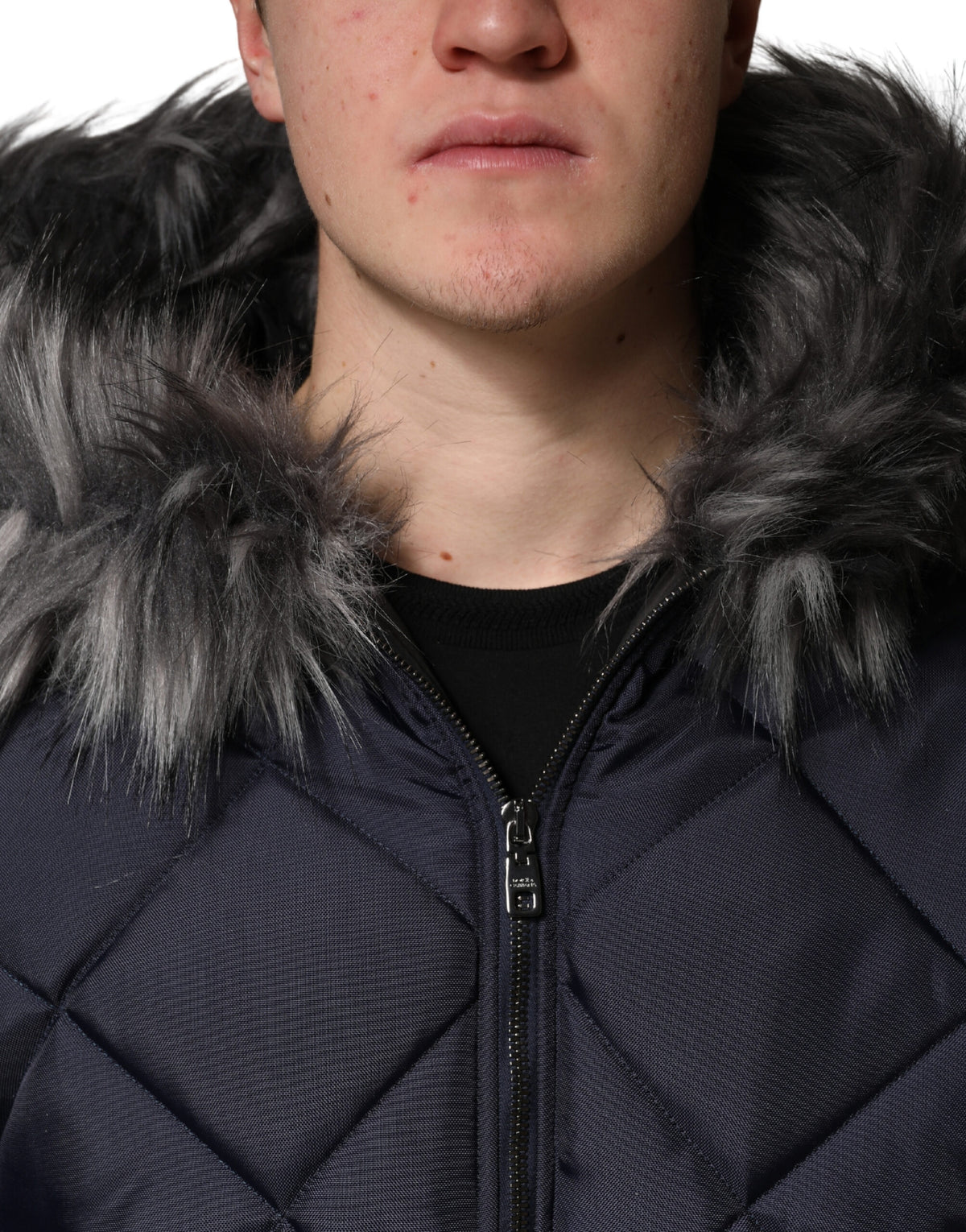 Dolce & Gabbana Black Quilted Fur Shearling Hooded  Jacket