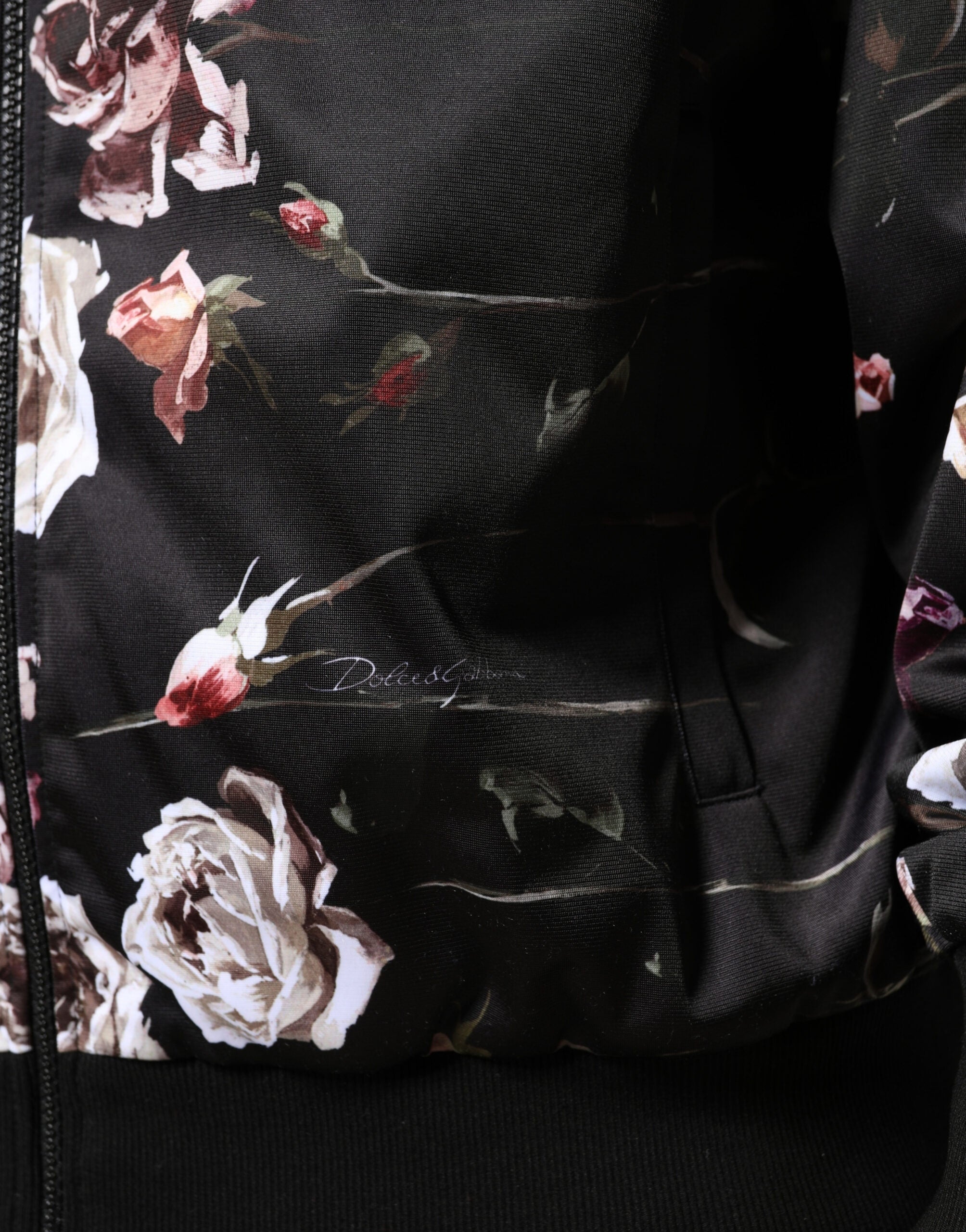 Dolce & Gabbana Black Floral Polyester Full Zip Bomber Jacket Dolce & Gabbana