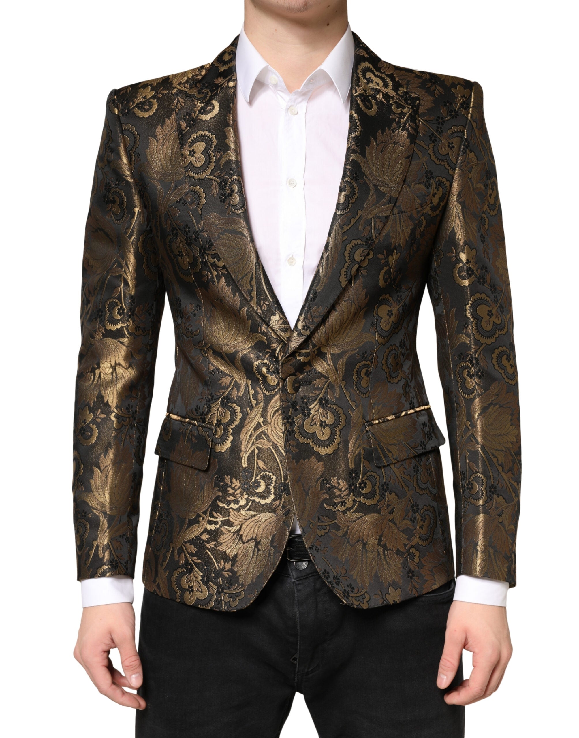 Dolce & Gabbana Gold Jacquard Single Breasted Tuxedo Blazer Dolce & Gabbana
