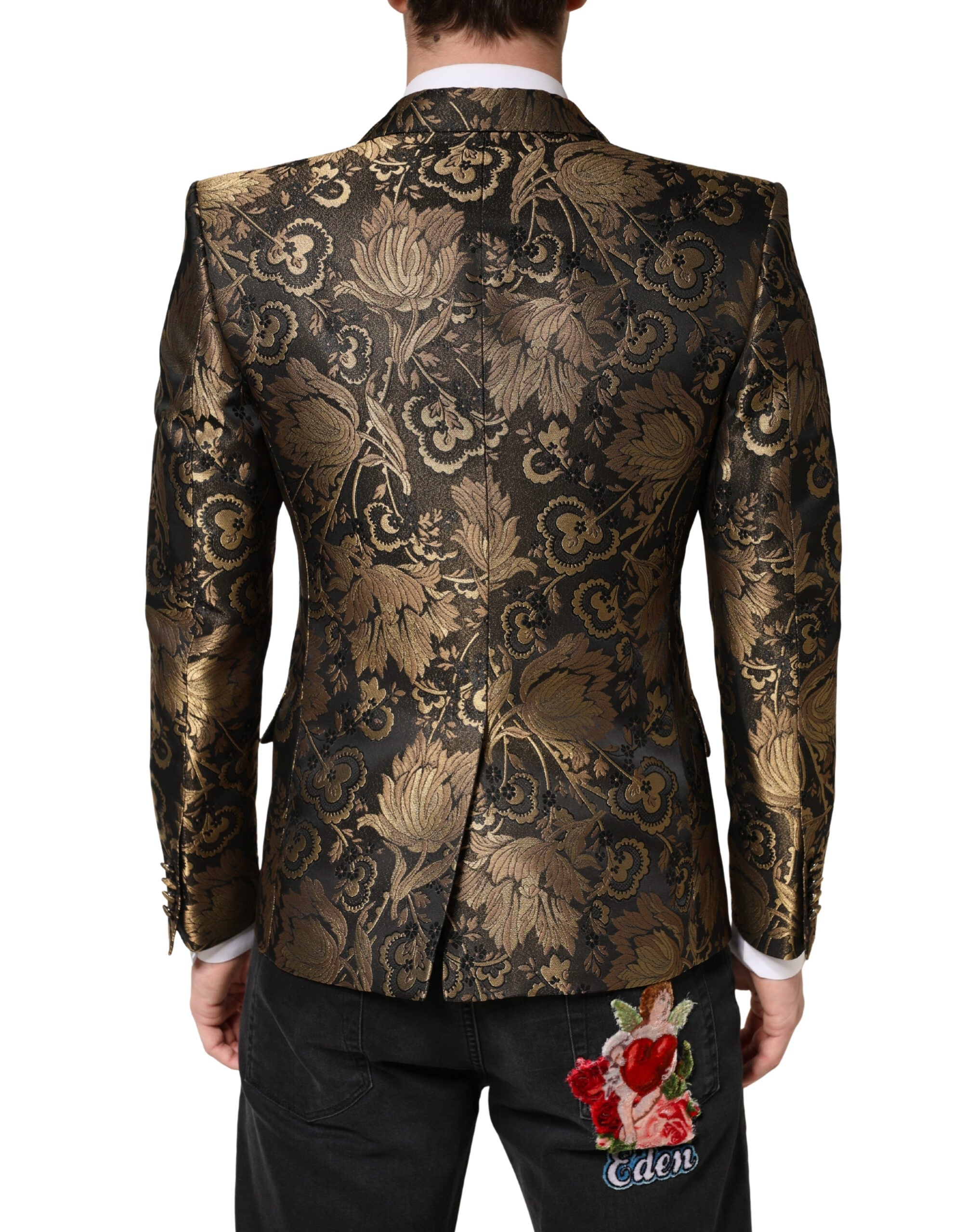 Dolce & Gabbana Gold Jacquard Single Breasted Tuxedo Blazer Dolce & Gabbana