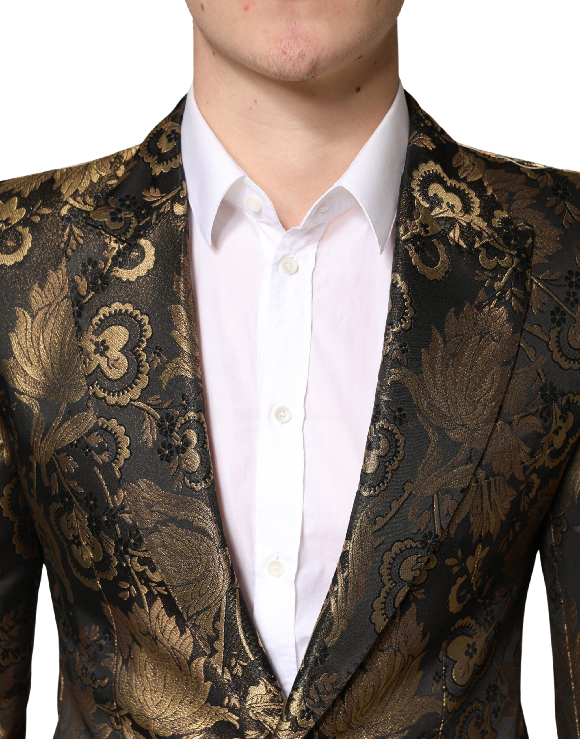 Dolce & Gabbana Gold Jacquard Single Breasted Tuxedo Blazer Dolce & Gabbana