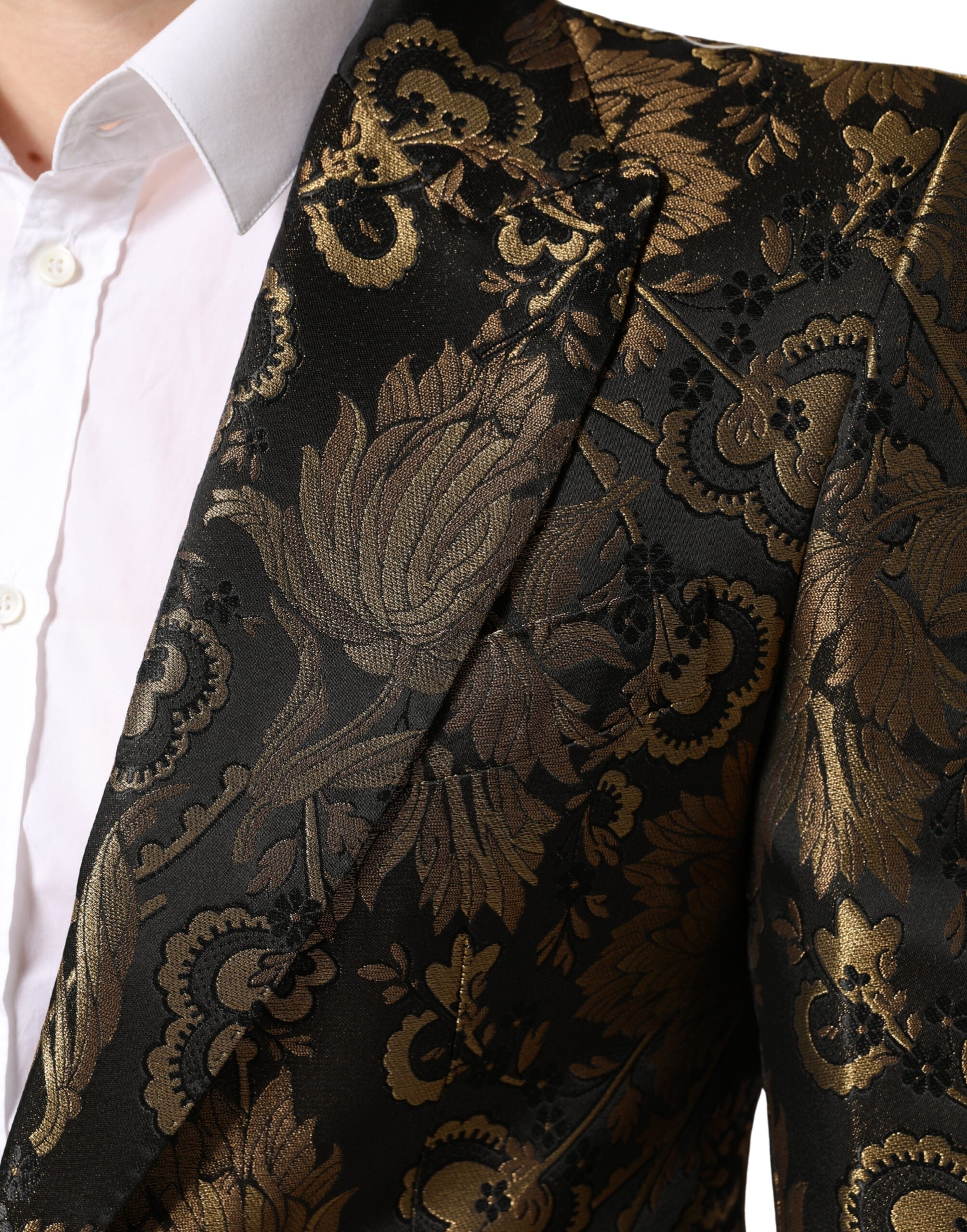 Dolce & Gabbana Gold Jacquard Single Breasted Tuxedo Blazer Dolce & Gabbana