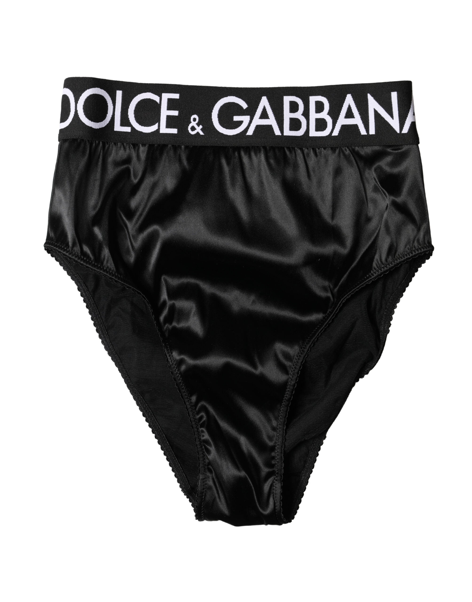 Dolce & Gabbana Black Satin High-Waist Brief Logo Women Underwear Dolce & Gabbana