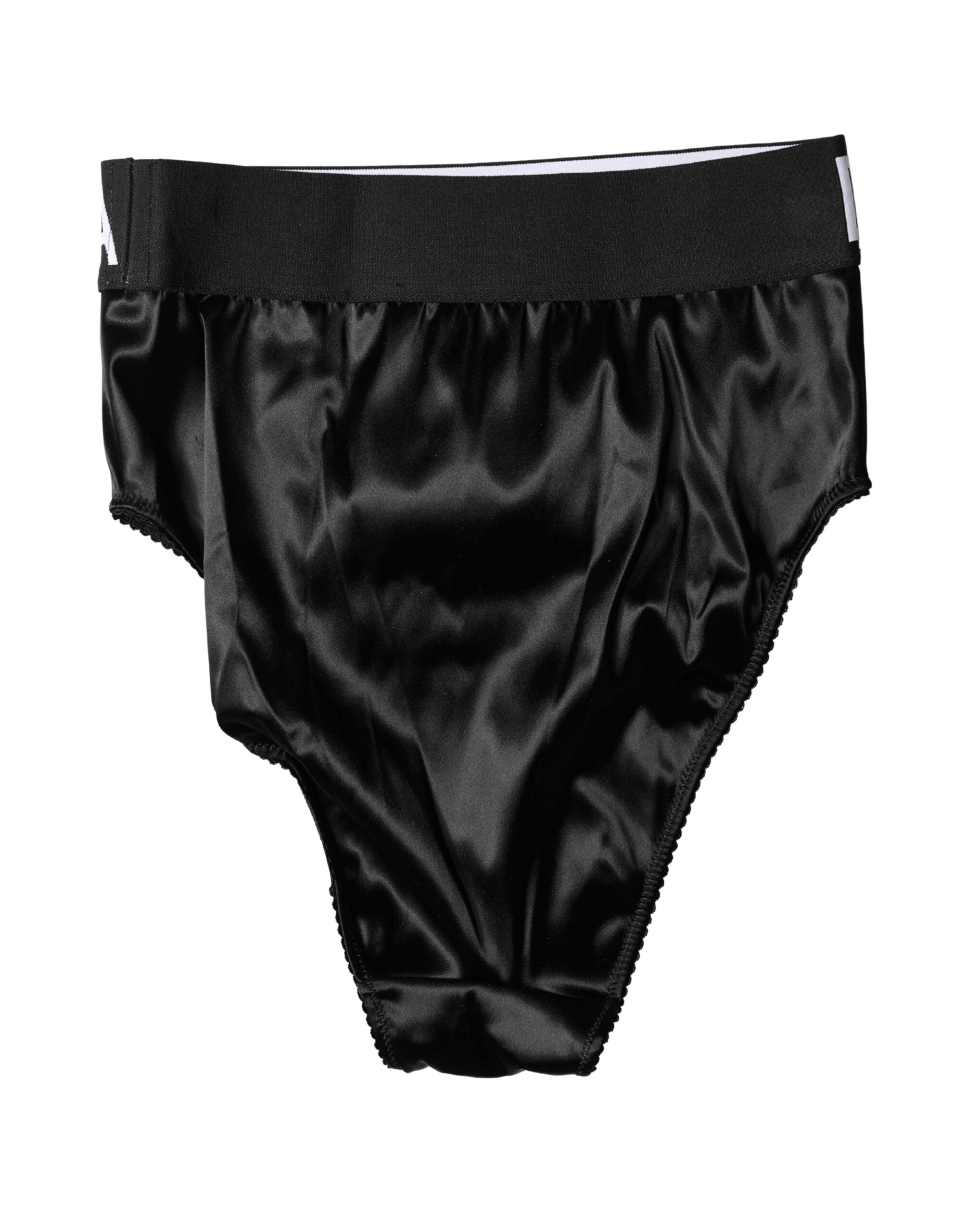 Dolce & Gabbana Black Satin High-Waist Brief Logo Women Underwear Dolce & Gabbana