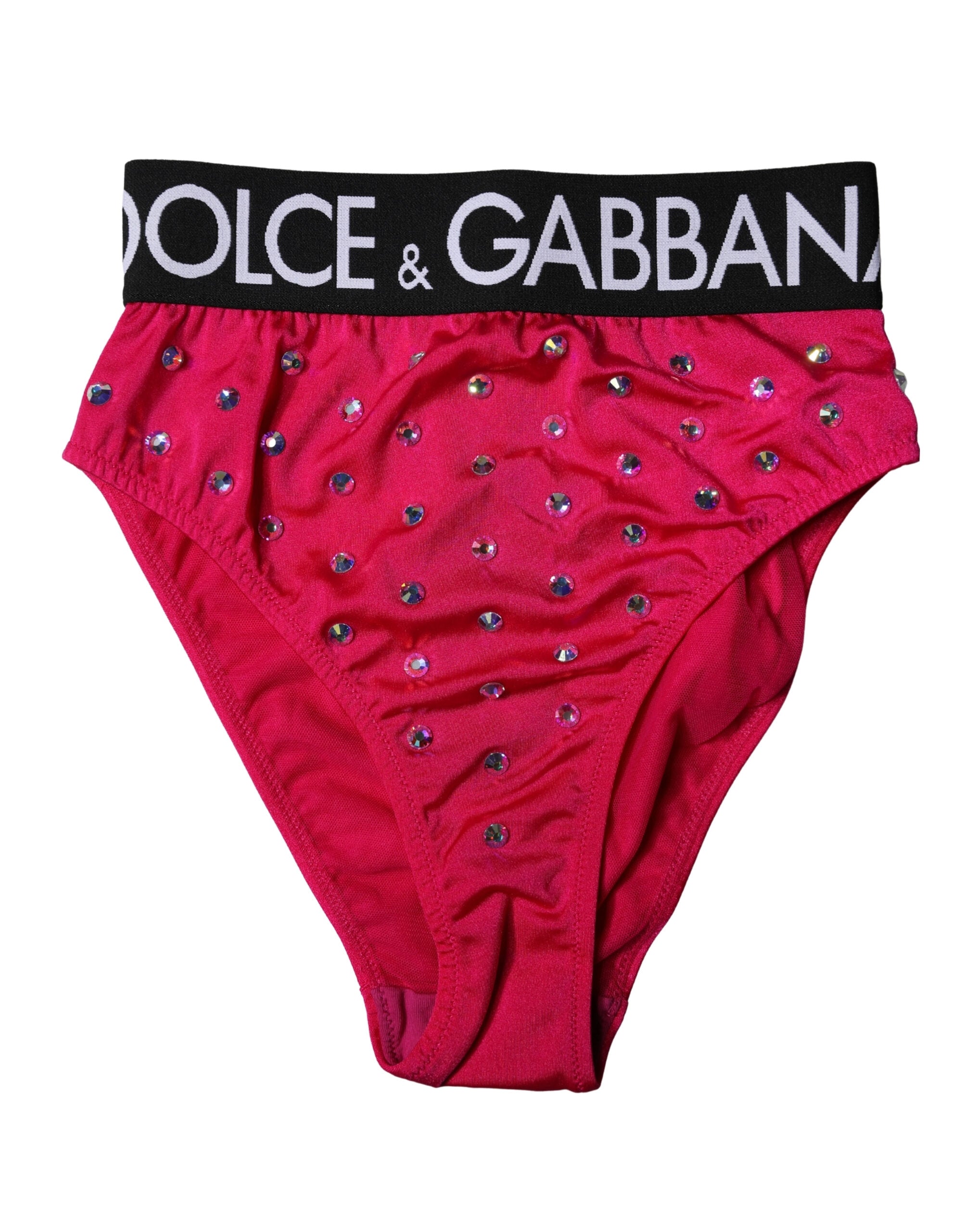 Dolce & Gabbana Pink Embellished High-Waist Brief Logo Underwear Dolce & Gabbana