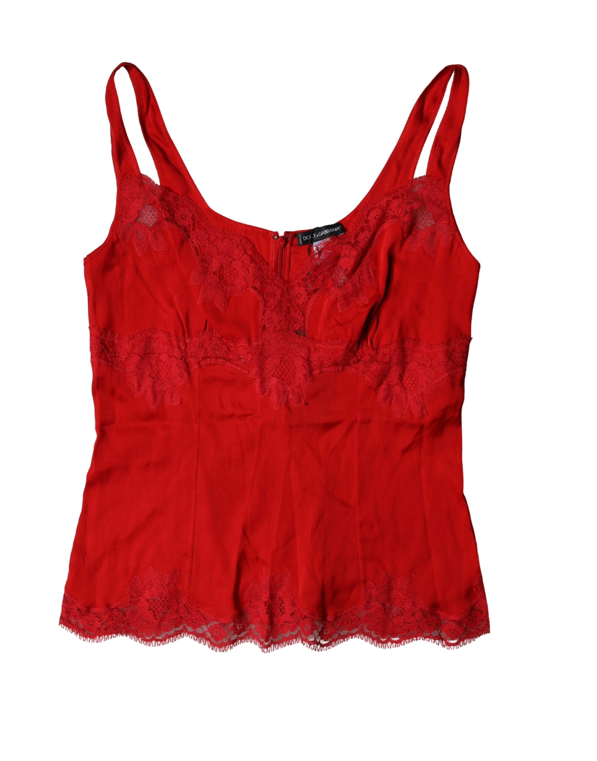 Dolce & Gabbana Red Silk Floral Lace Lingerie Top Underwear Dolce & Gabbana