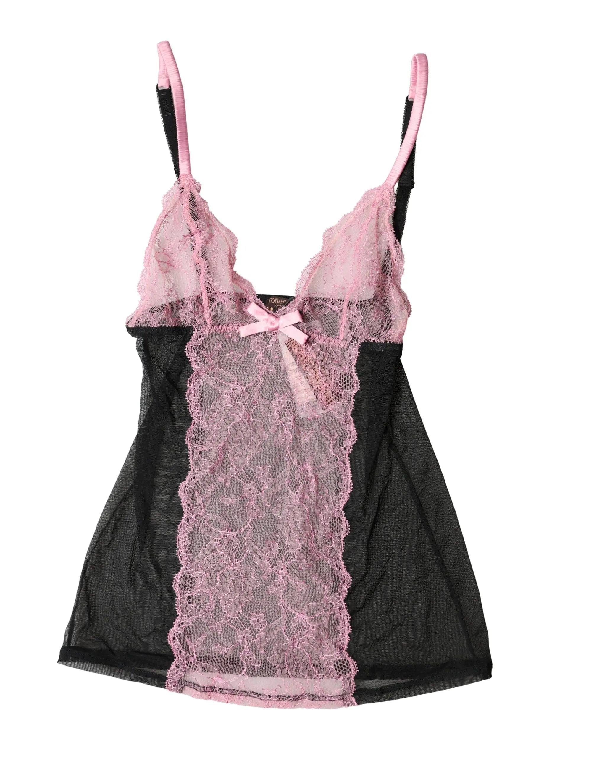Roberto Cavalli Black Pink Floral Lace Lingerie Top Underwear Roberto Cavalli