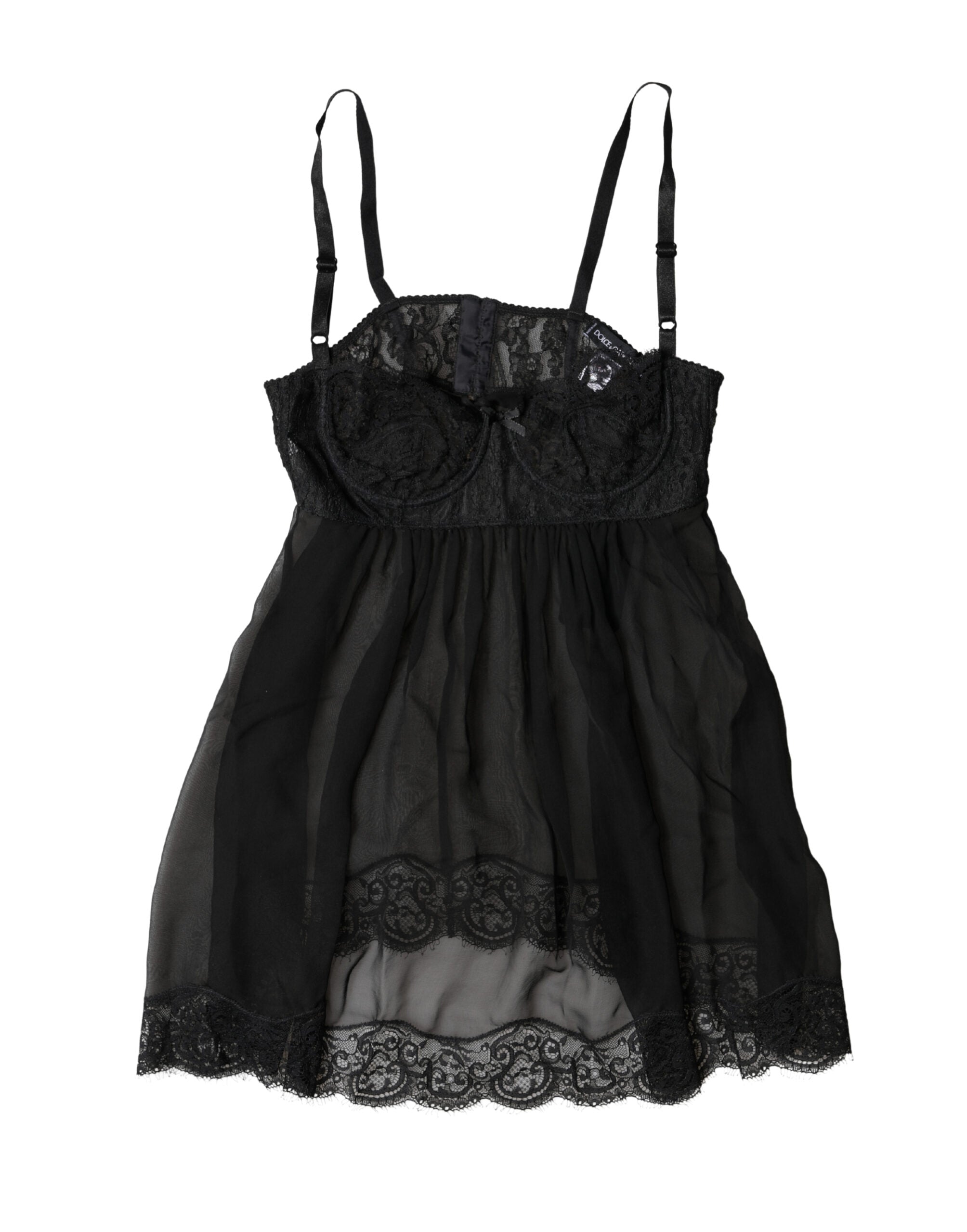 Dolce & Gabbana Black Silk Floral Lace Lingerie Top Underwear Dolce & Gabbana