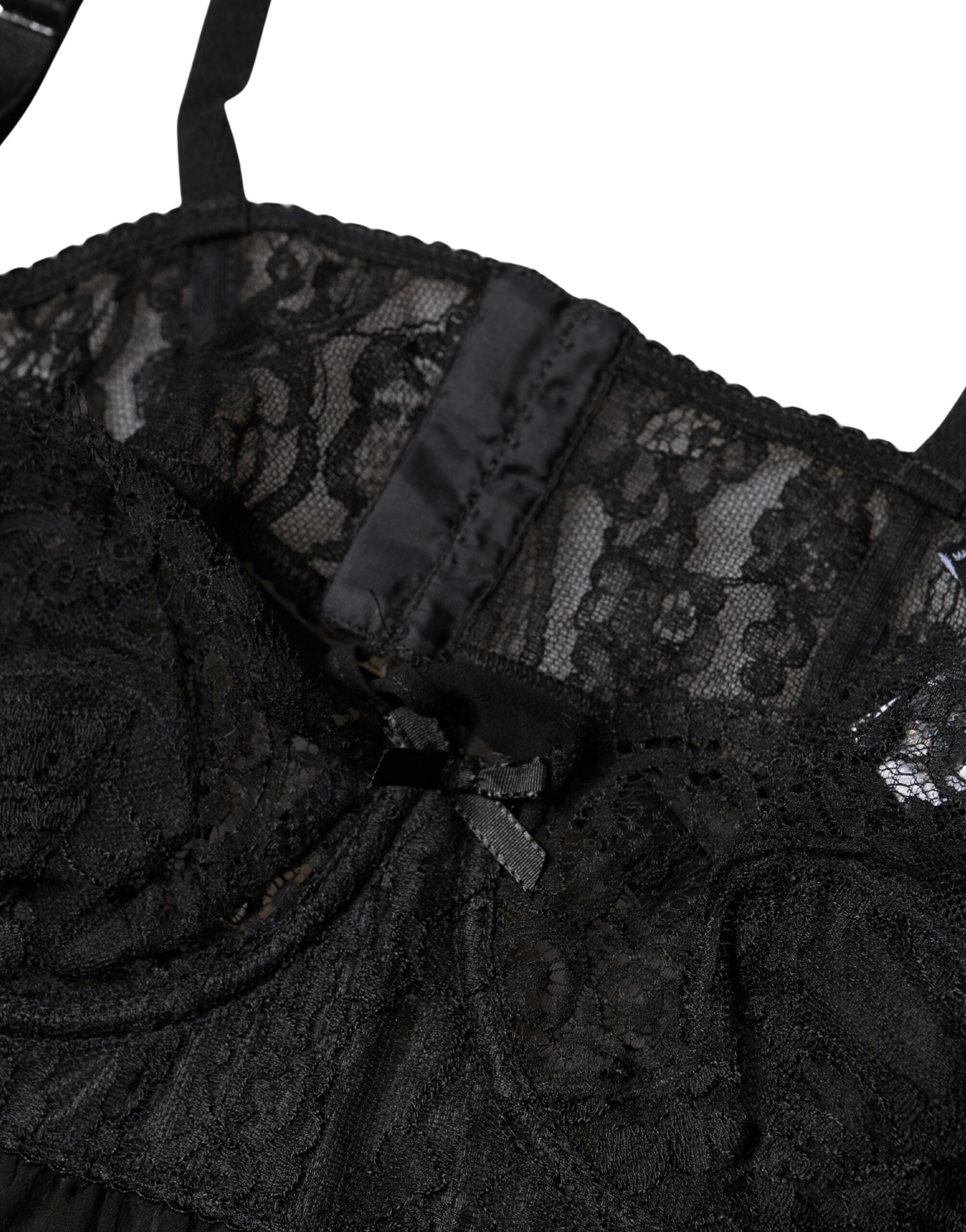 Dolce & Gabbana Black Silk Floral Lace Lingerie Top Underwear Dolce & Gabbana