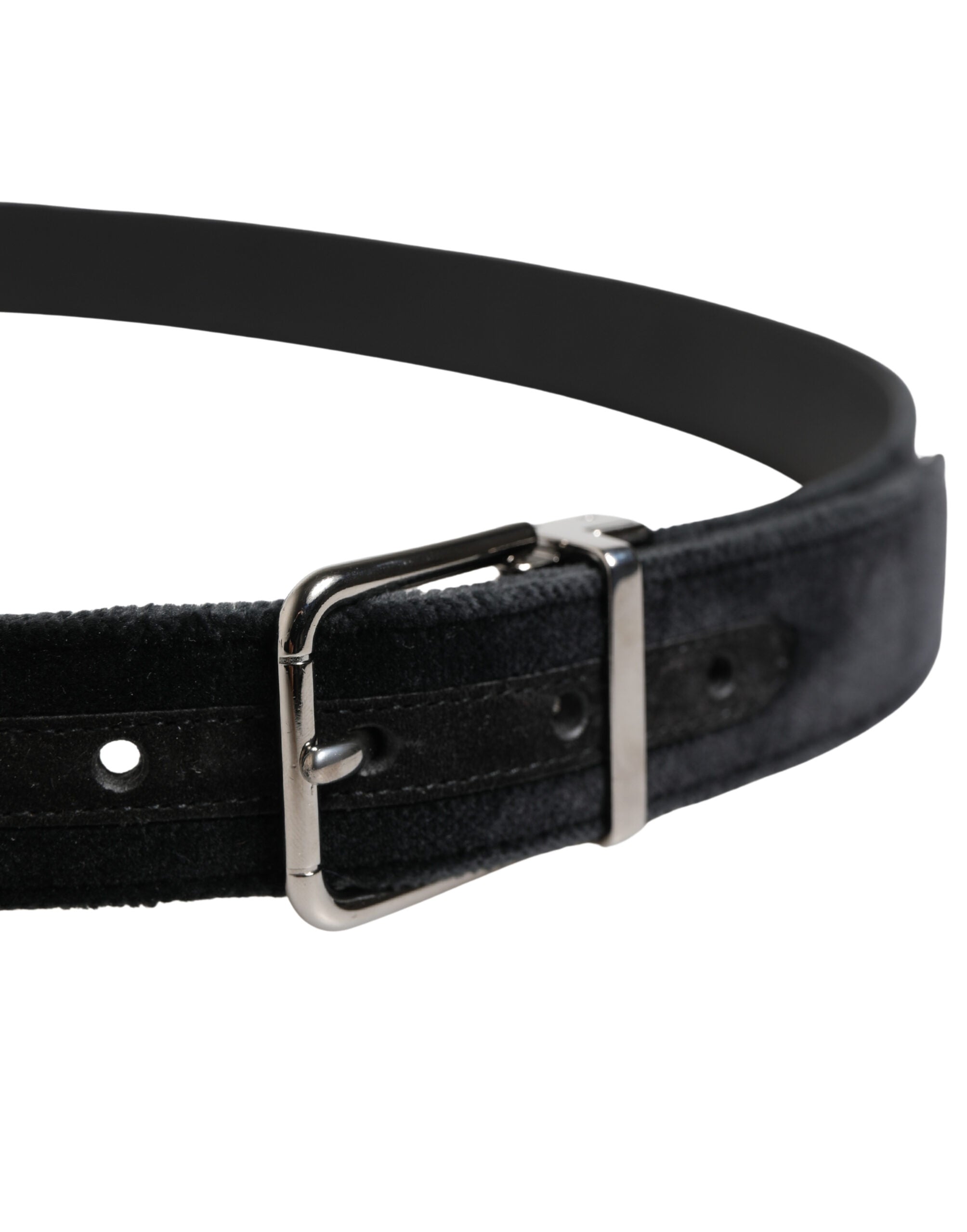 Dolce & Gabbana Black Suede Silver Tone Metal Buckle Men Belt Dolce & Gabbana