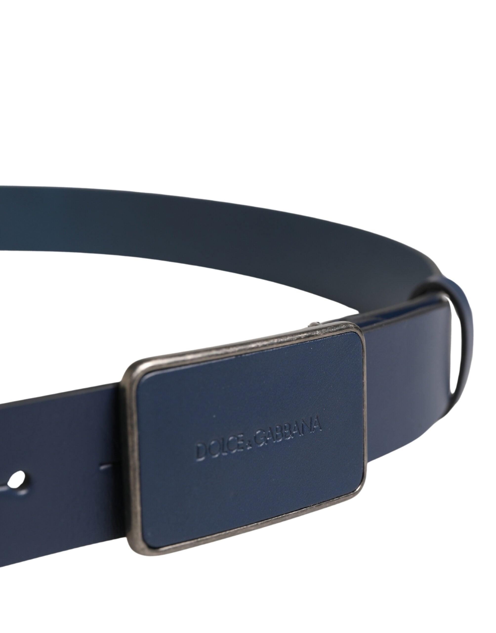 Dolce & Gabbana Blue Leather Logo Metal Buckle Men Belt Dolce & Gabbana
