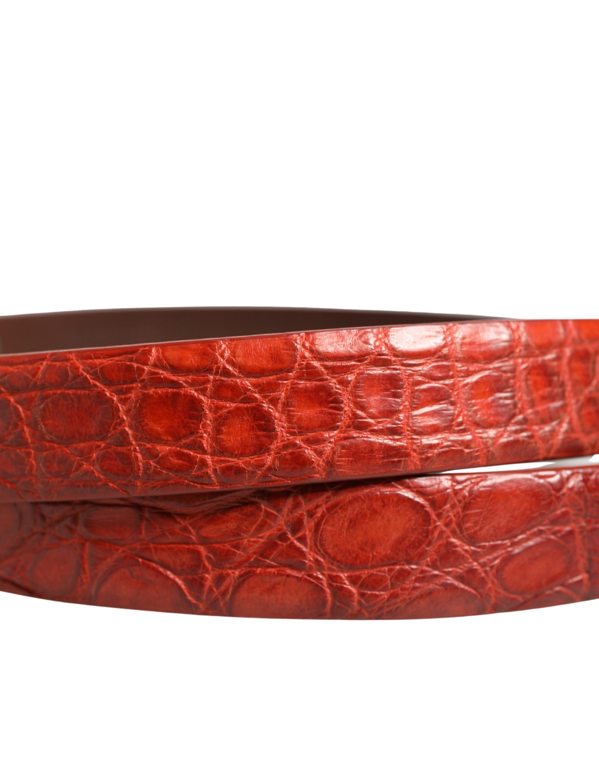 Dolce & Gabbana Red Leather Gold Tone Metal Buckle Men Belt Dolce & Gabbana