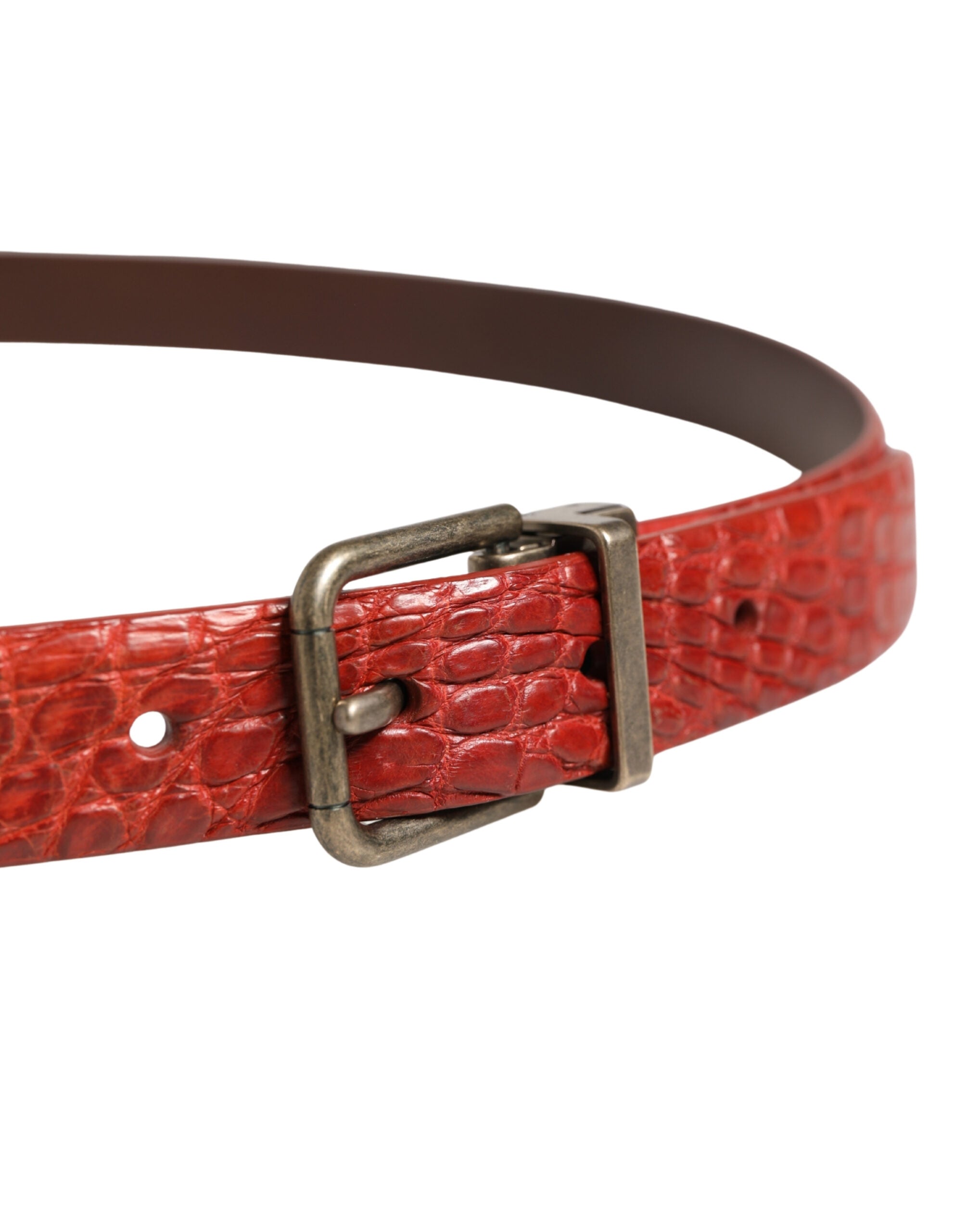 Dolce & Gabbana Red Leather Gold Tone Metal Buckle Men Belt Dolce & Gabbana