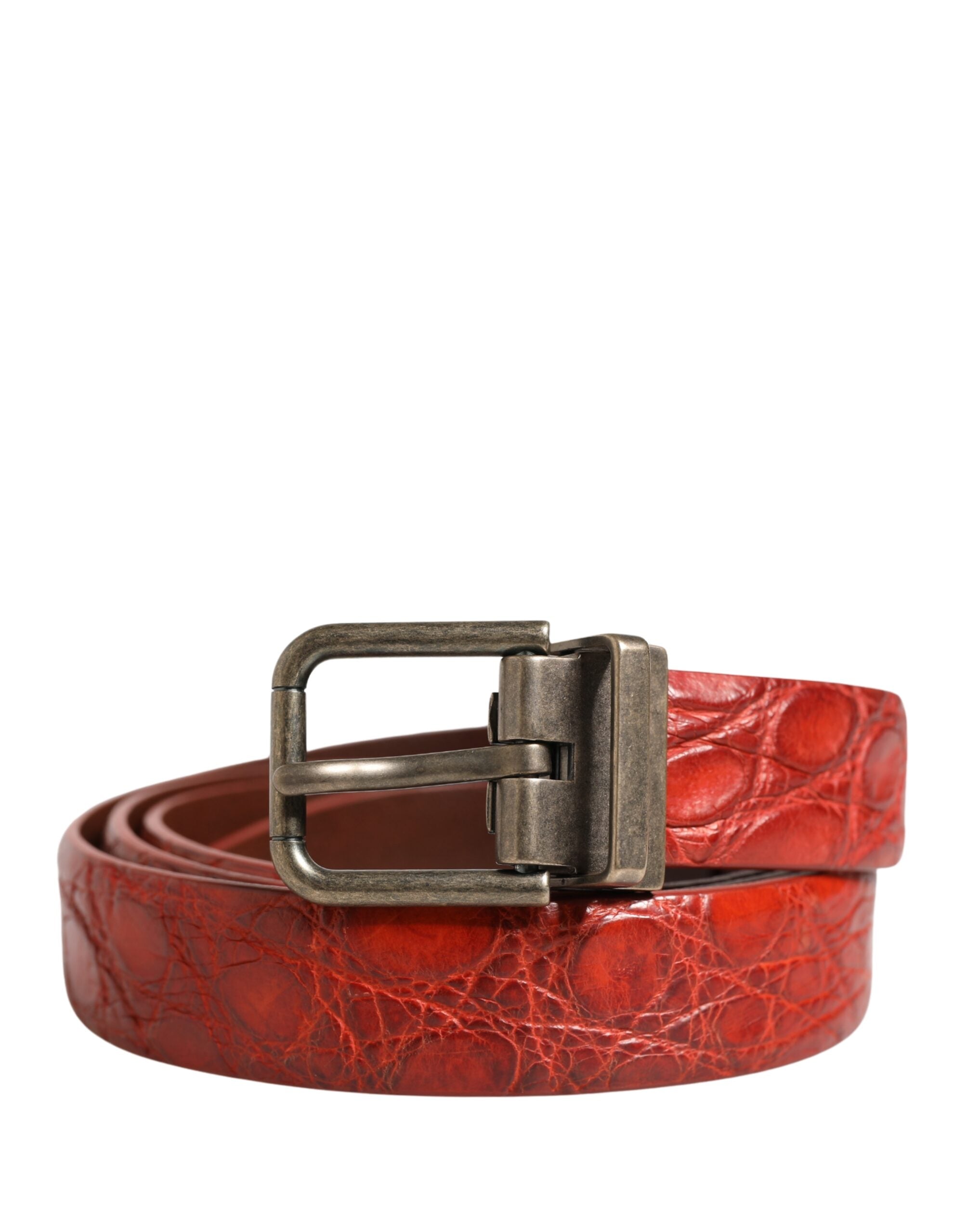 Dolce & Gabbana Red Leather Gold Tone Metal Buckle Men Belt Dolce & Gabbana