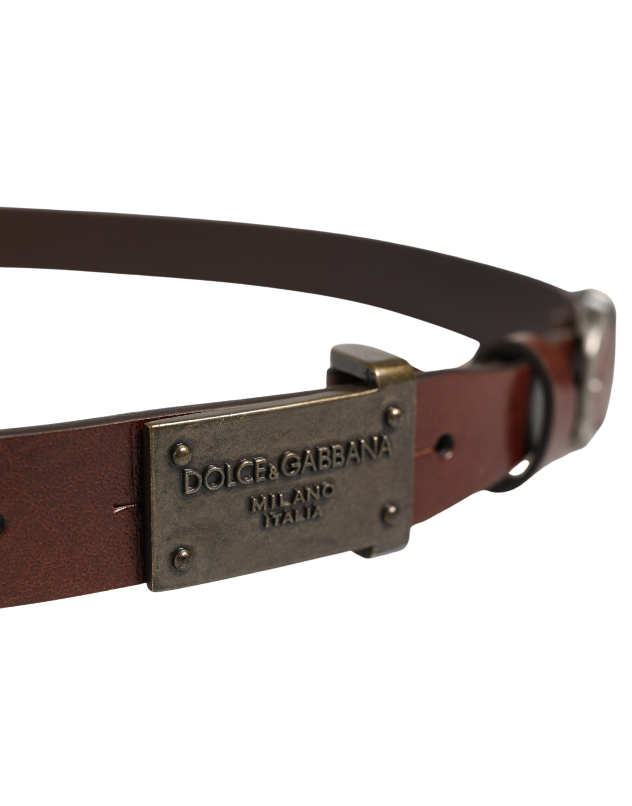 Dolce & Gabbana Brown Leather Logo Metal Buckle Men Belt Dolce & Gabbana