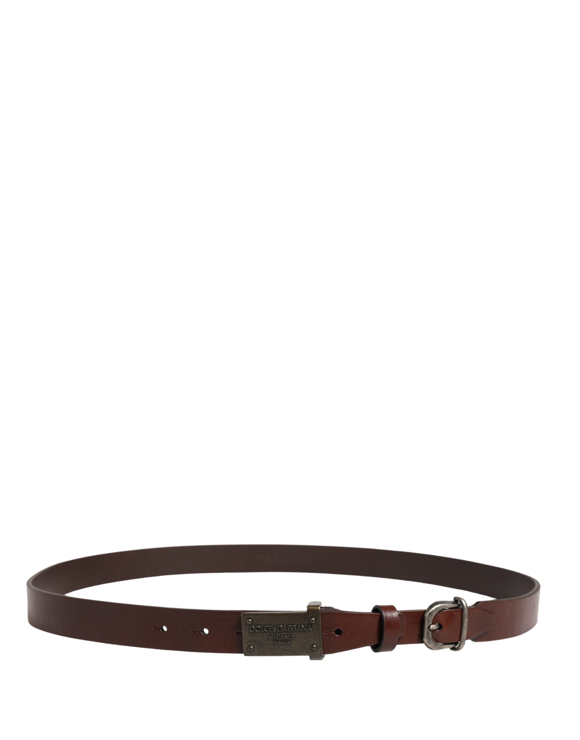 Dolce & Gabbana Brown Leather Logo Metal Buckle Men Belt Dolce & Gabbana