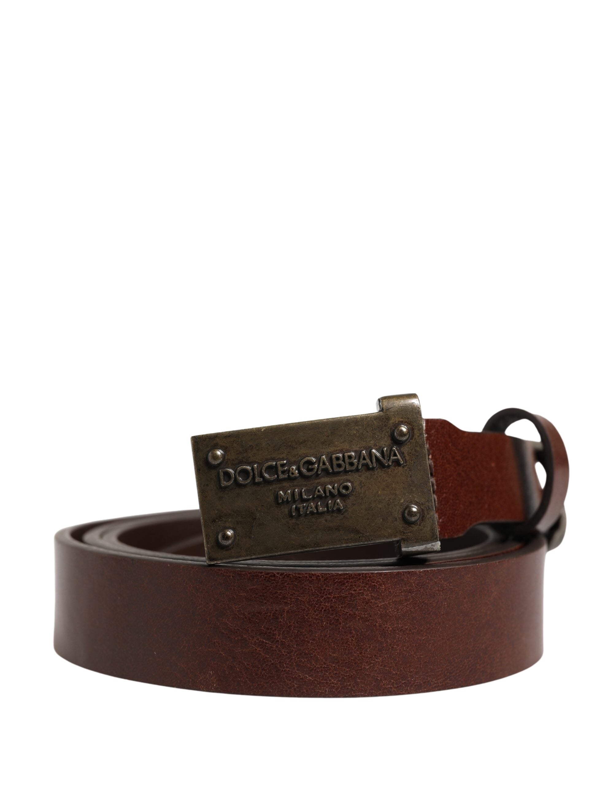 Dolce & Gabbana Brown Leather Logo Metal Buckle Men Belt Dolce & Gabbana