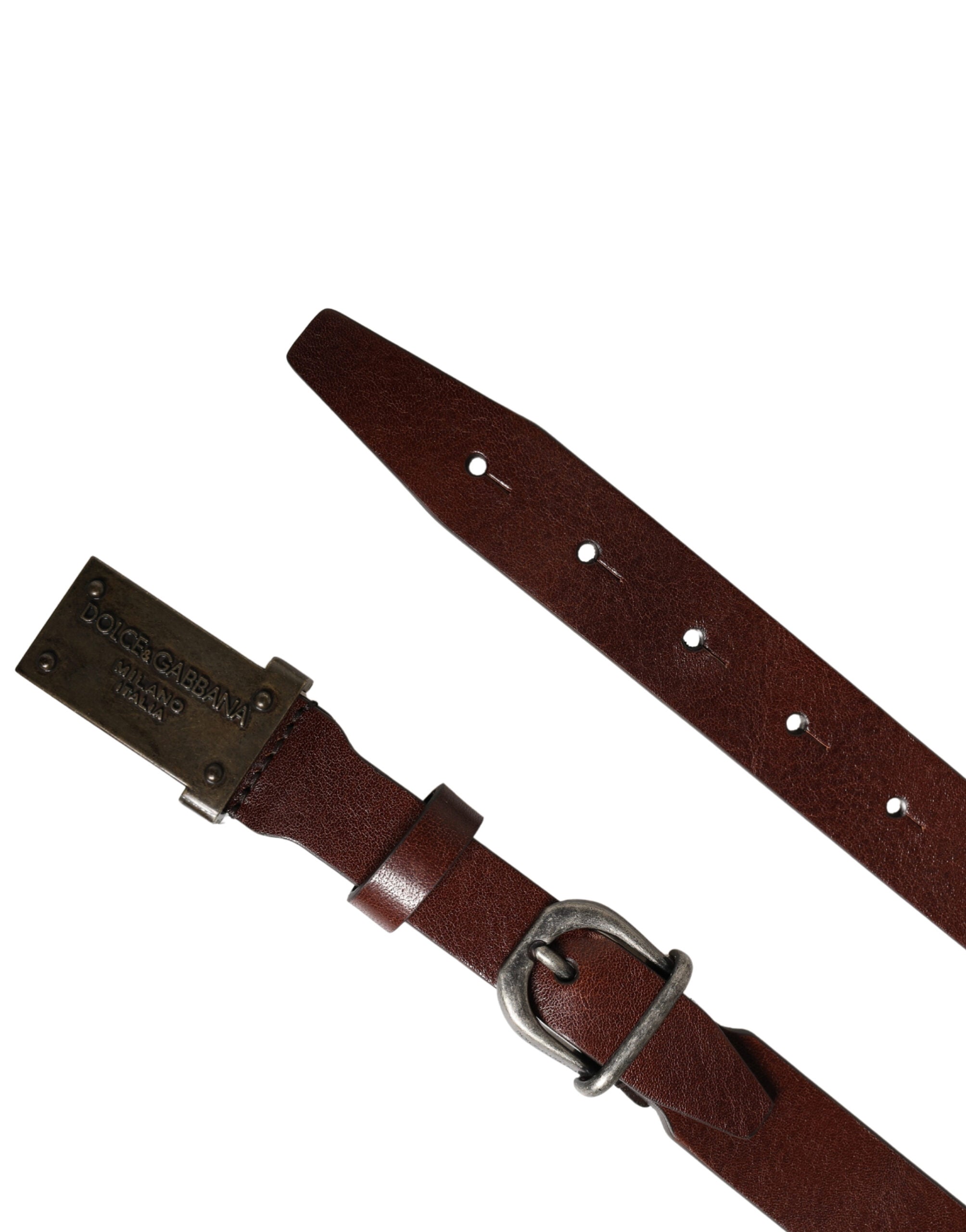 Dolce & Gabbana Brown Leather Logo Metal Buckle Men Belt Dolce & Gabbana