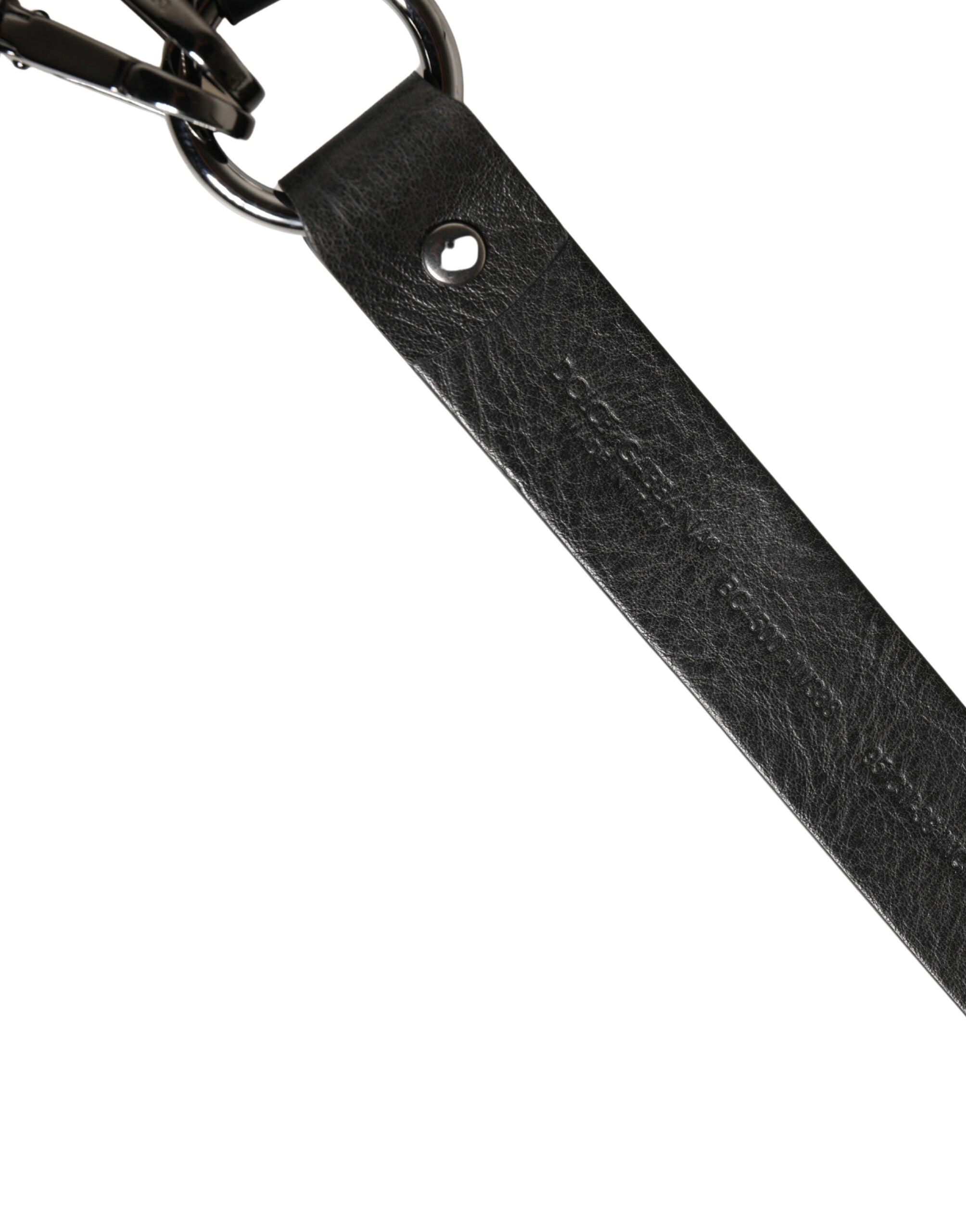 Dolce & Gabbana Black Leather Silver Chain Waist Men Belt Dolce & Gabbana