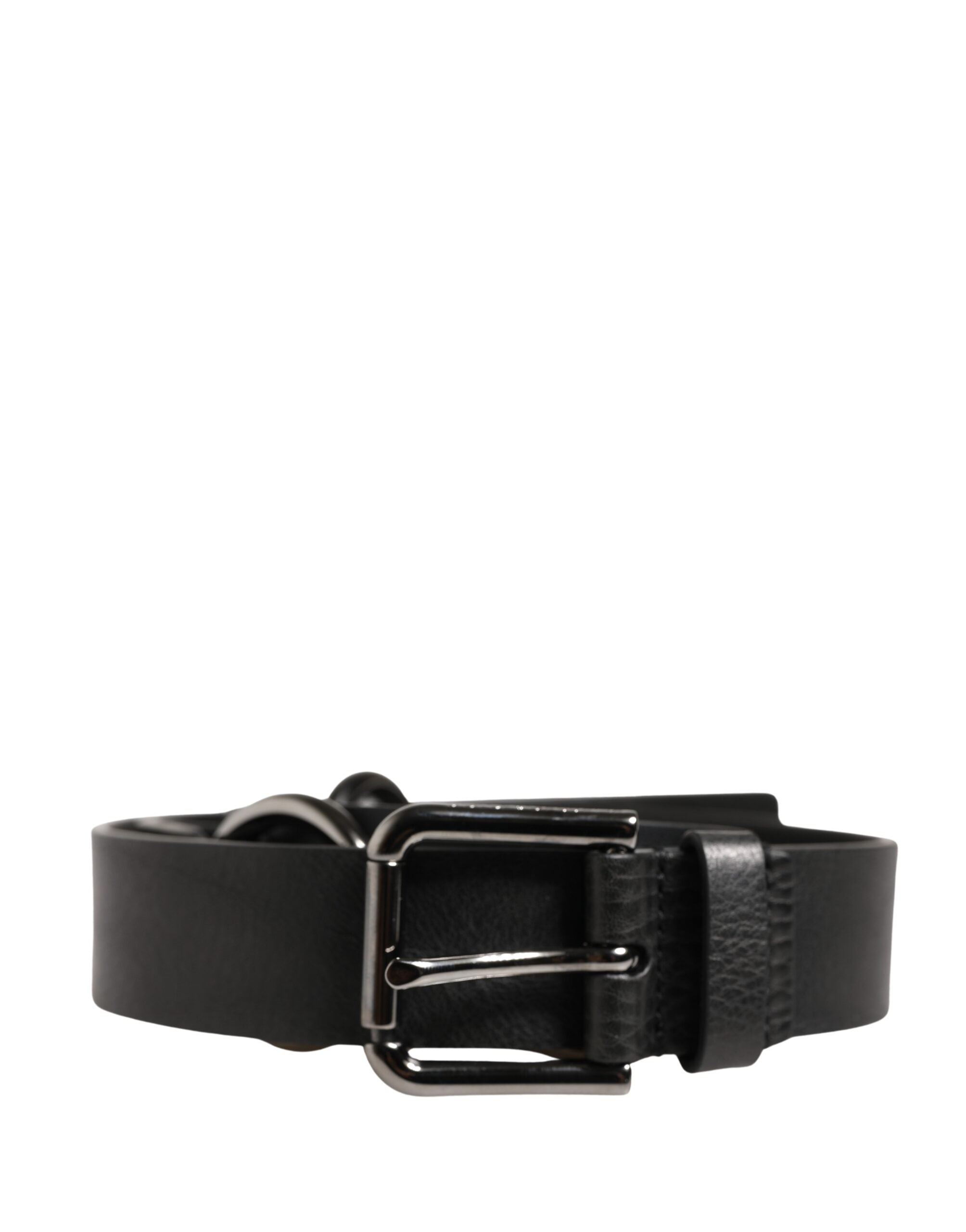Dolce & Gabbana Black Leather Silver Chain Waist Men Belt Dolce & Gabbana