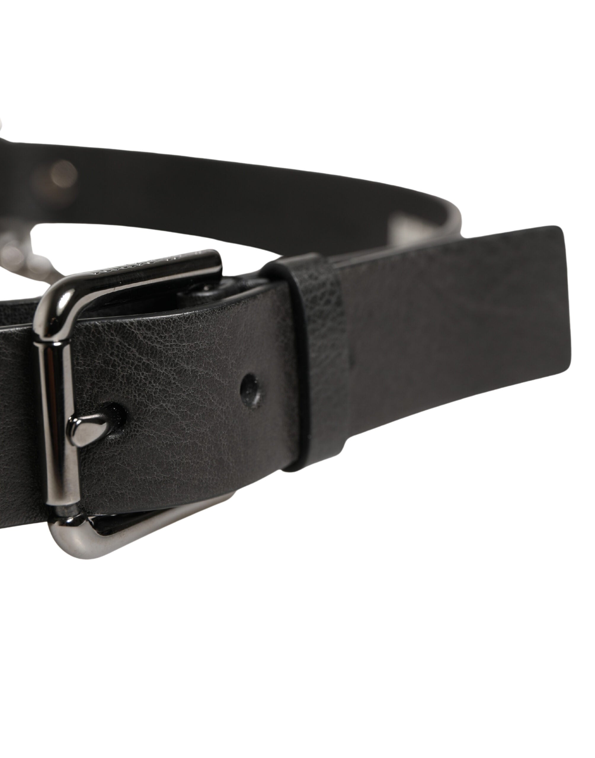 Dolce & Gabbana Black Leather Silver Chain Waist Men Belt Dolce & Gabbana