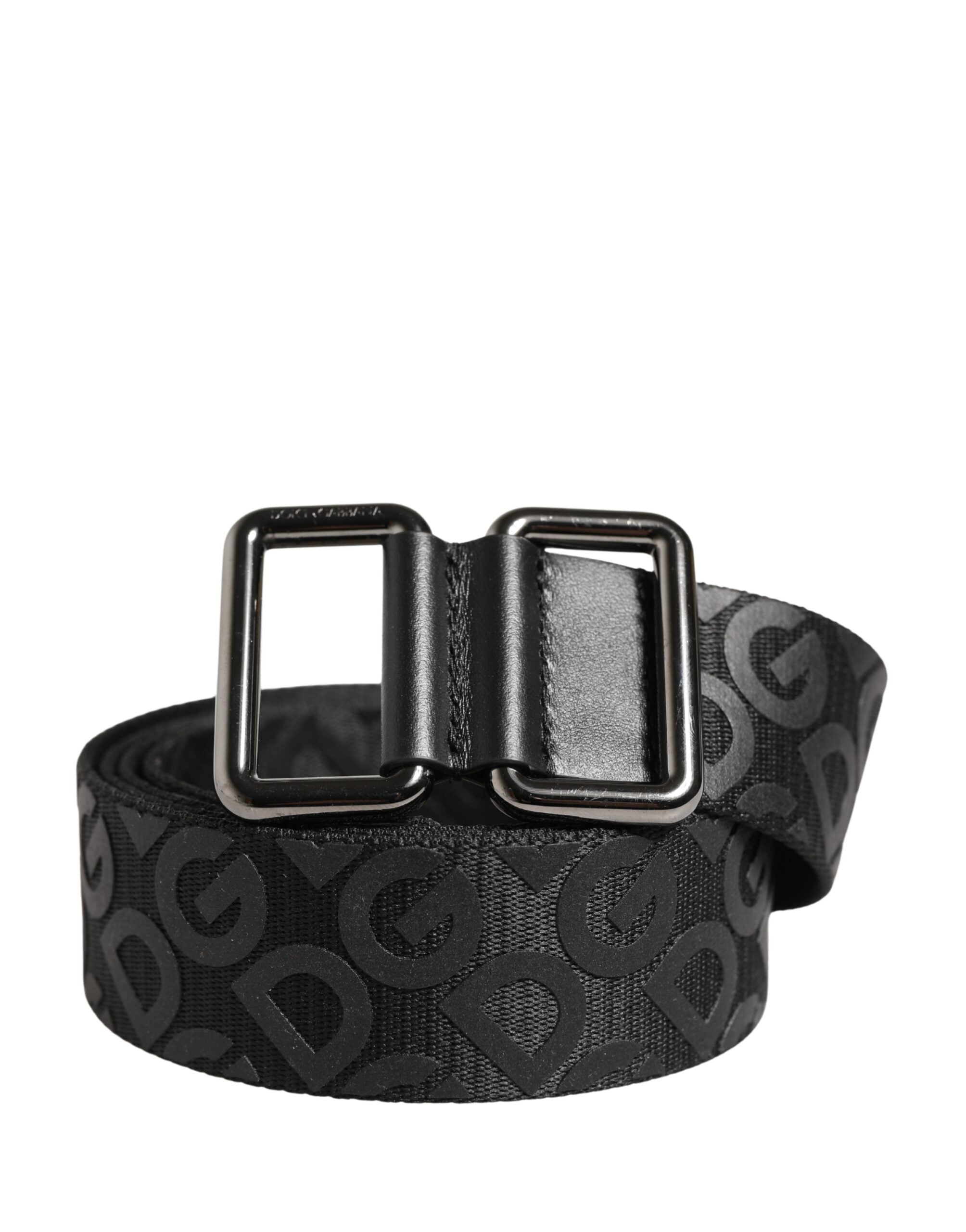 Dolce & Gabbana Black Logo Monogram Silver Metal Buckle Belt Dolce & Gabbana