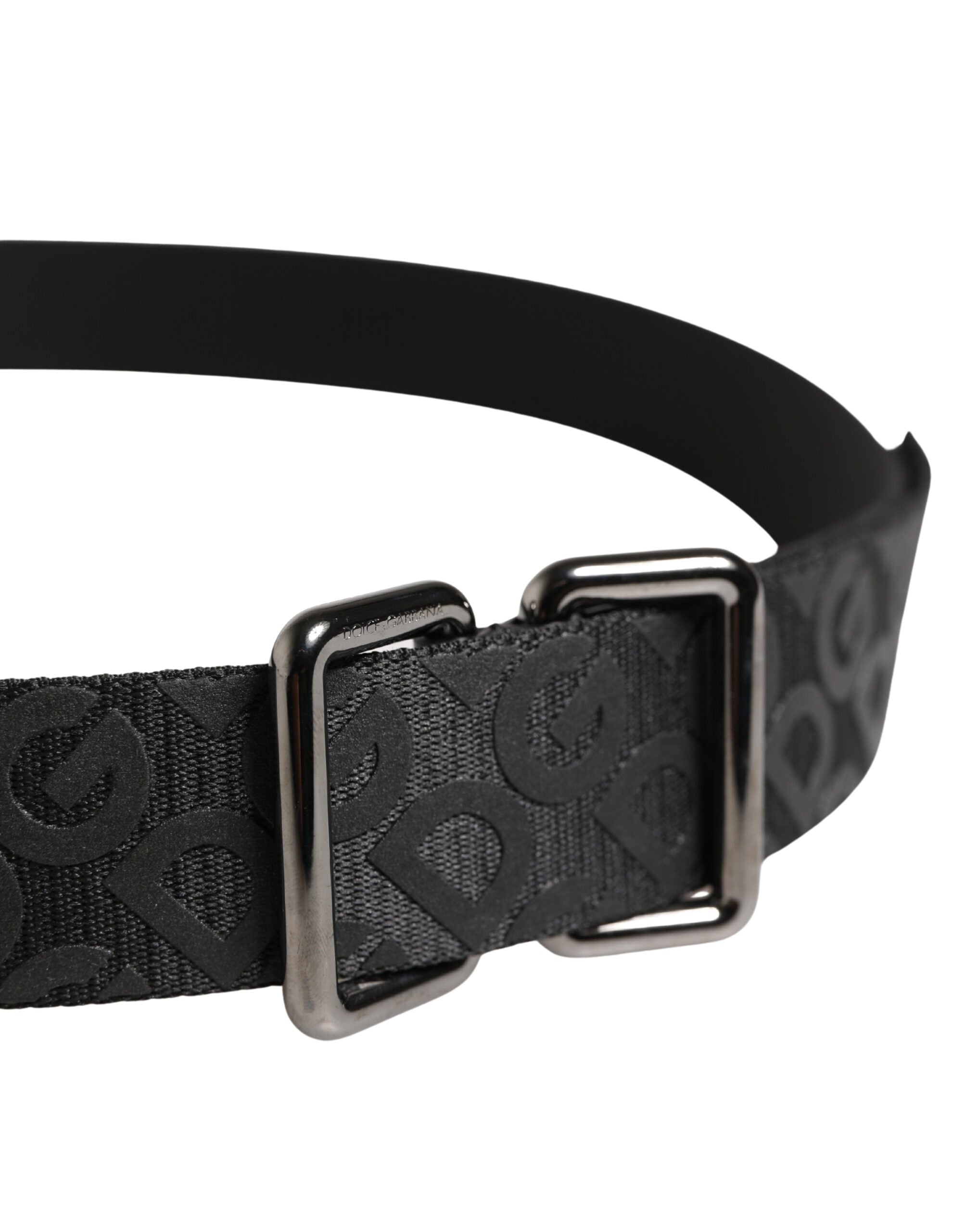 Dolce & Gabbana Black Logo Monogram Silver Metal Buckle Belt Dolce & Gabbana
