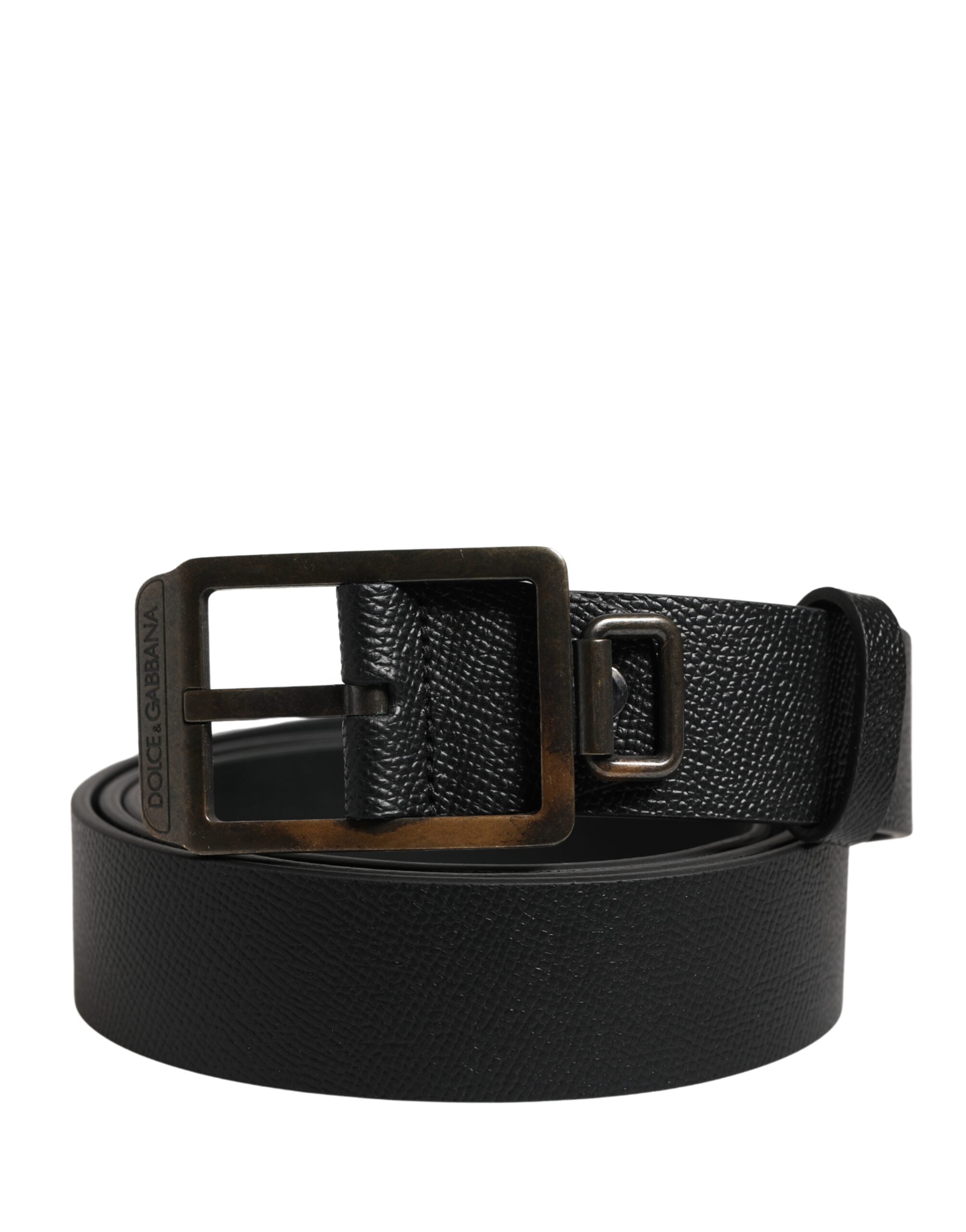 Dolce & Gabbana Black Calf Leather Gold Metal Buckle  Belt Dolce & Gabbana