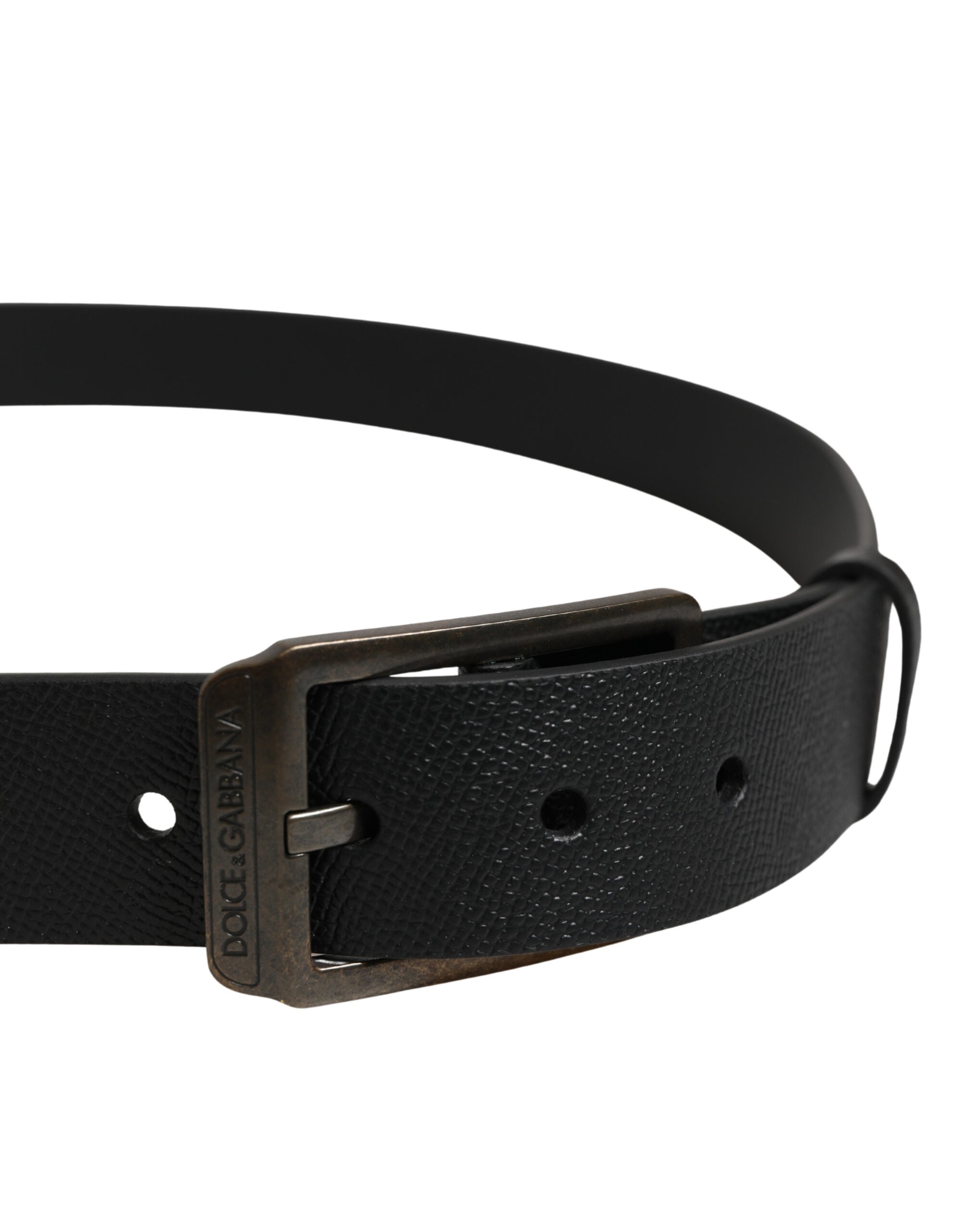 Dolce & Gabbana Black Calf Leather Gold Metal Buckle  Belt Dolce & Gabbana