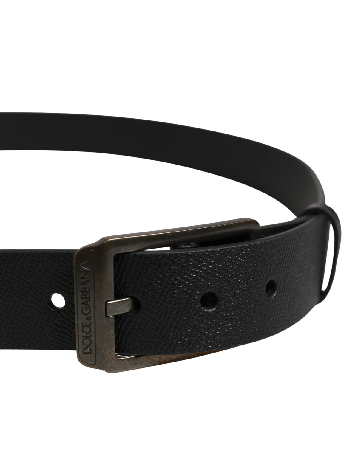 Dolce & Gabbana Black Calf Leather Gold Metal Buckle  Belt