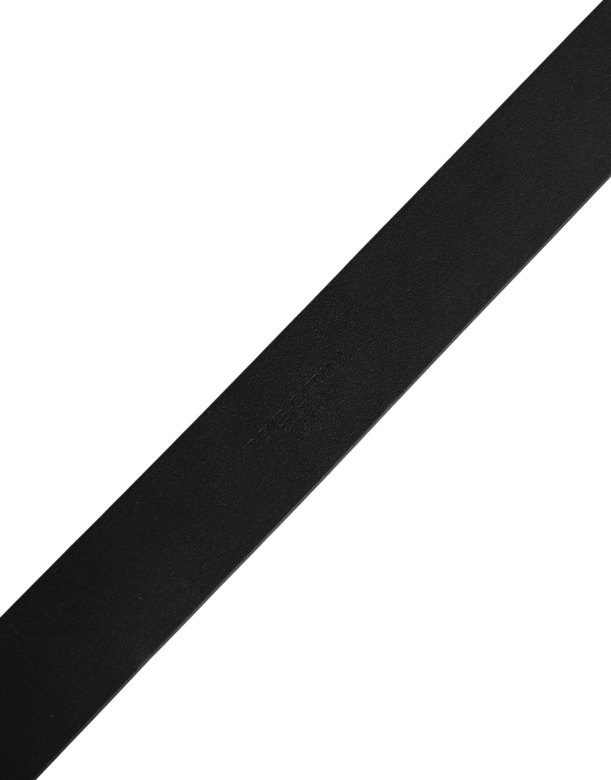 Dolce & Gabbana Black Calf Leather Gold Metal Buckle  Belt