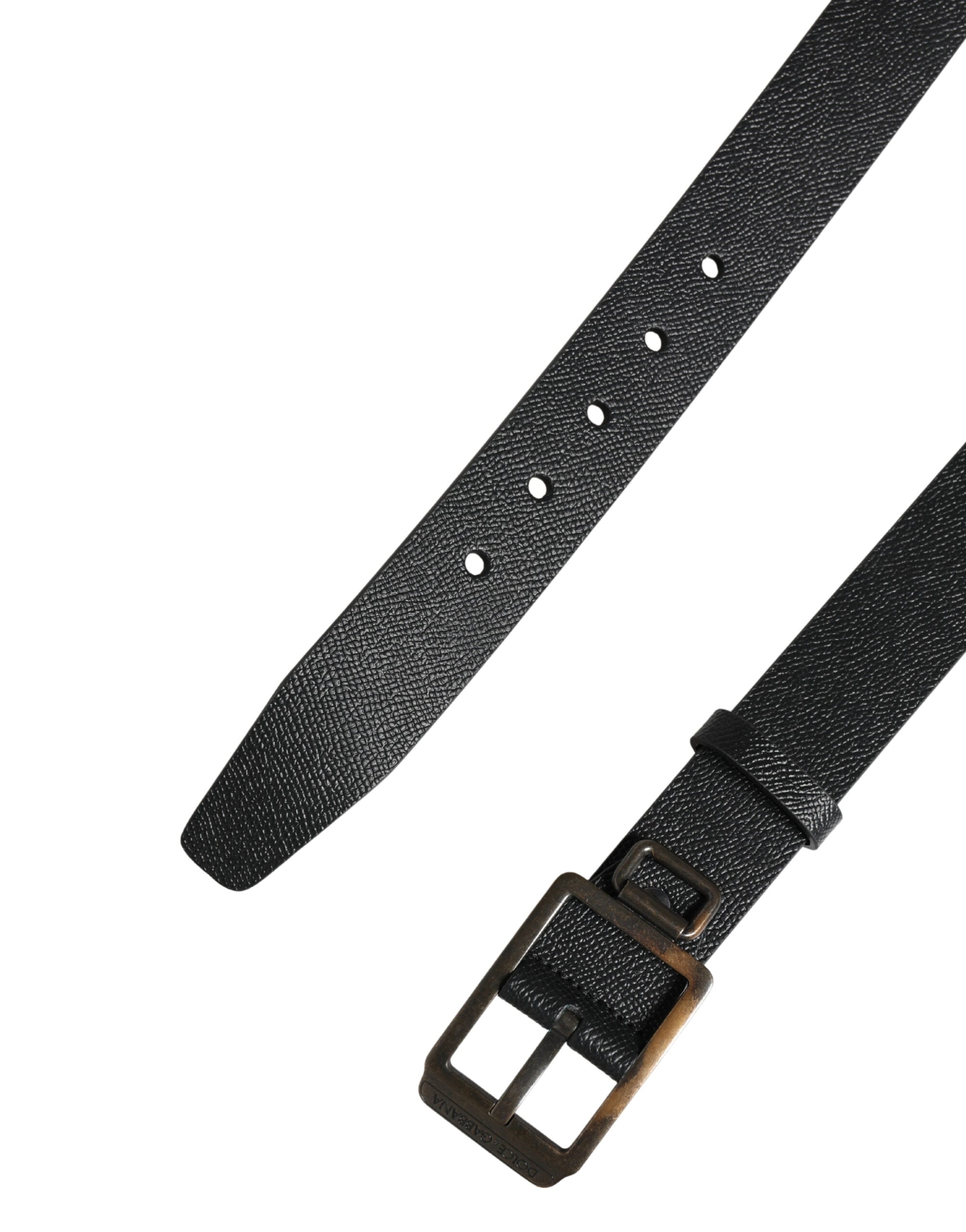 Dolce & Gabbana Black Calf Leather Gold Metal Buckle  Belt Dolce & Gabbana