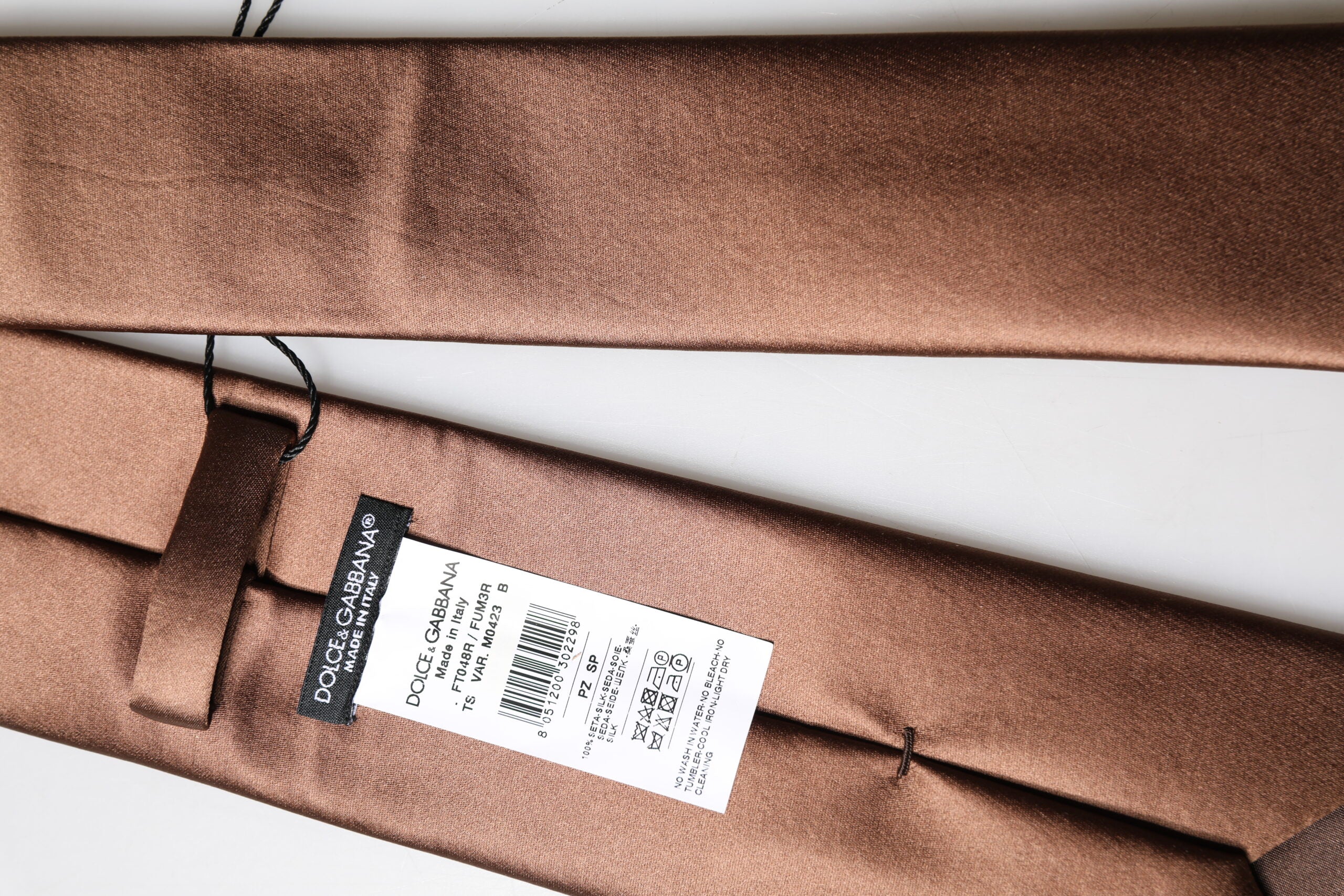Dolce & Gabbana Brown Satin 100% Silk Wide Adjustable Men Necktie Tie Dolce & Gabbana