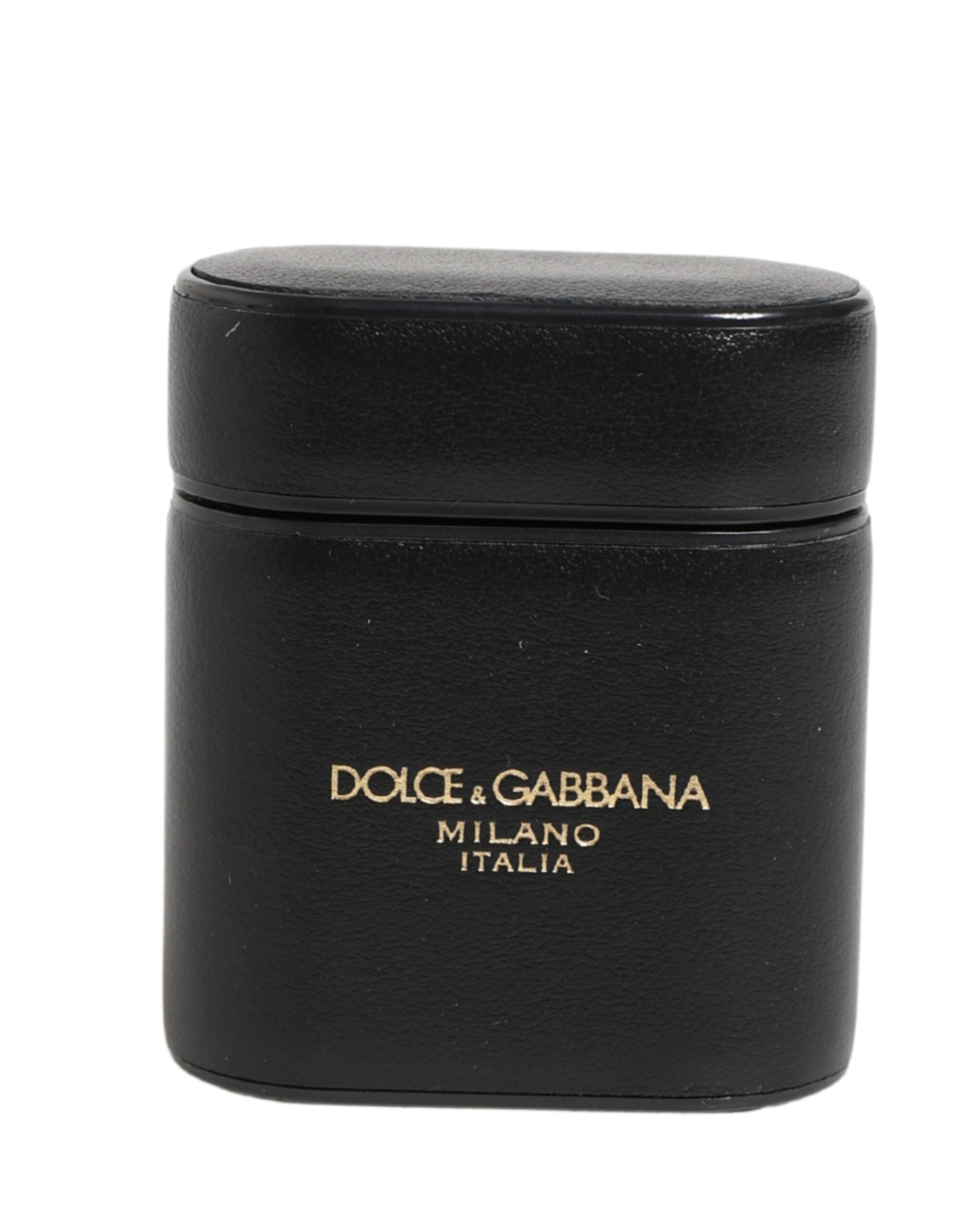 Dolce & Gabbana Black Calf Leather Logo Print Flip Holder Airpods Case Dolce & Gabbana