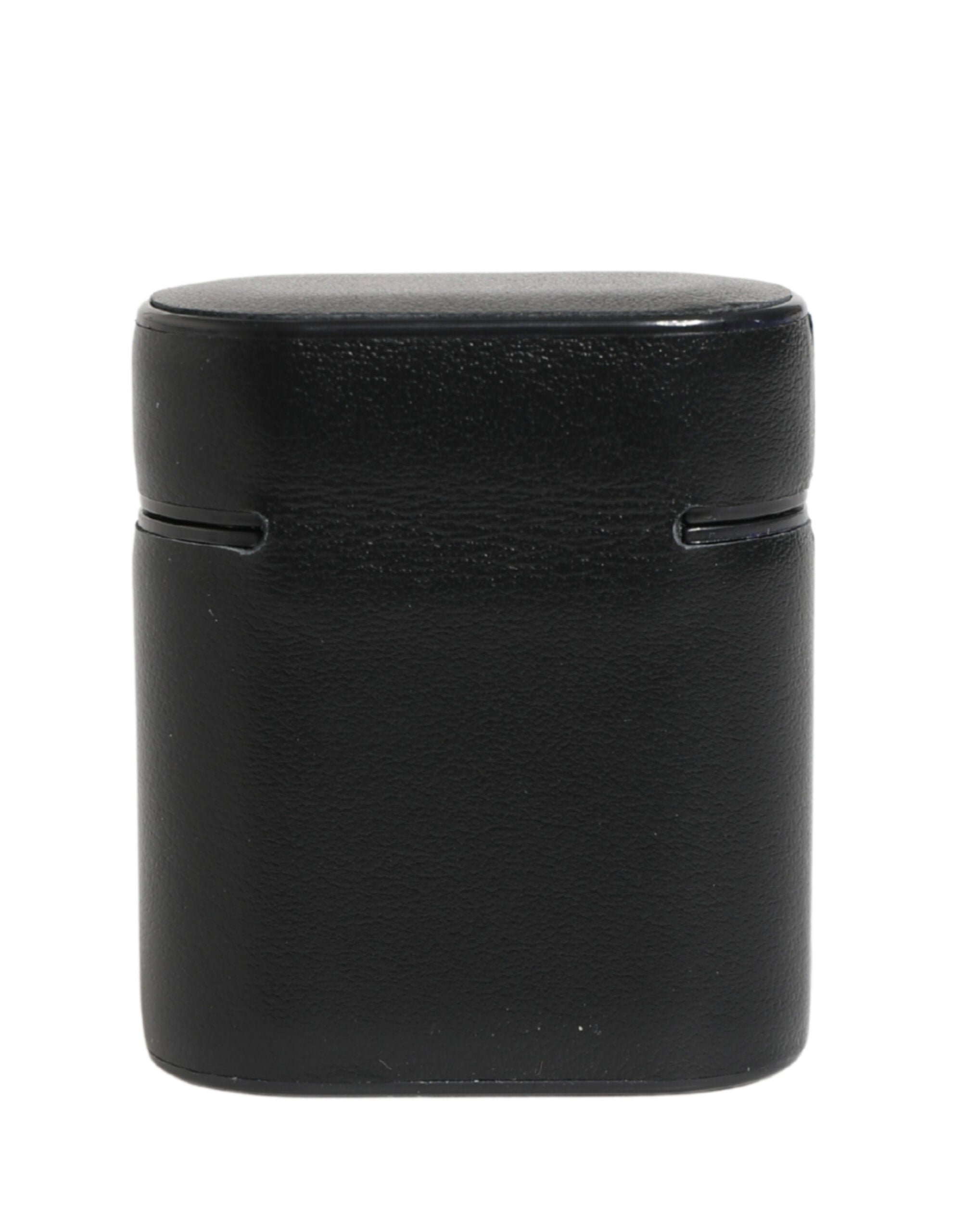 Dolce & Gabbana Black Calf Leather Logo Print Flip Holder Airpods Case Dolce & Gabbana