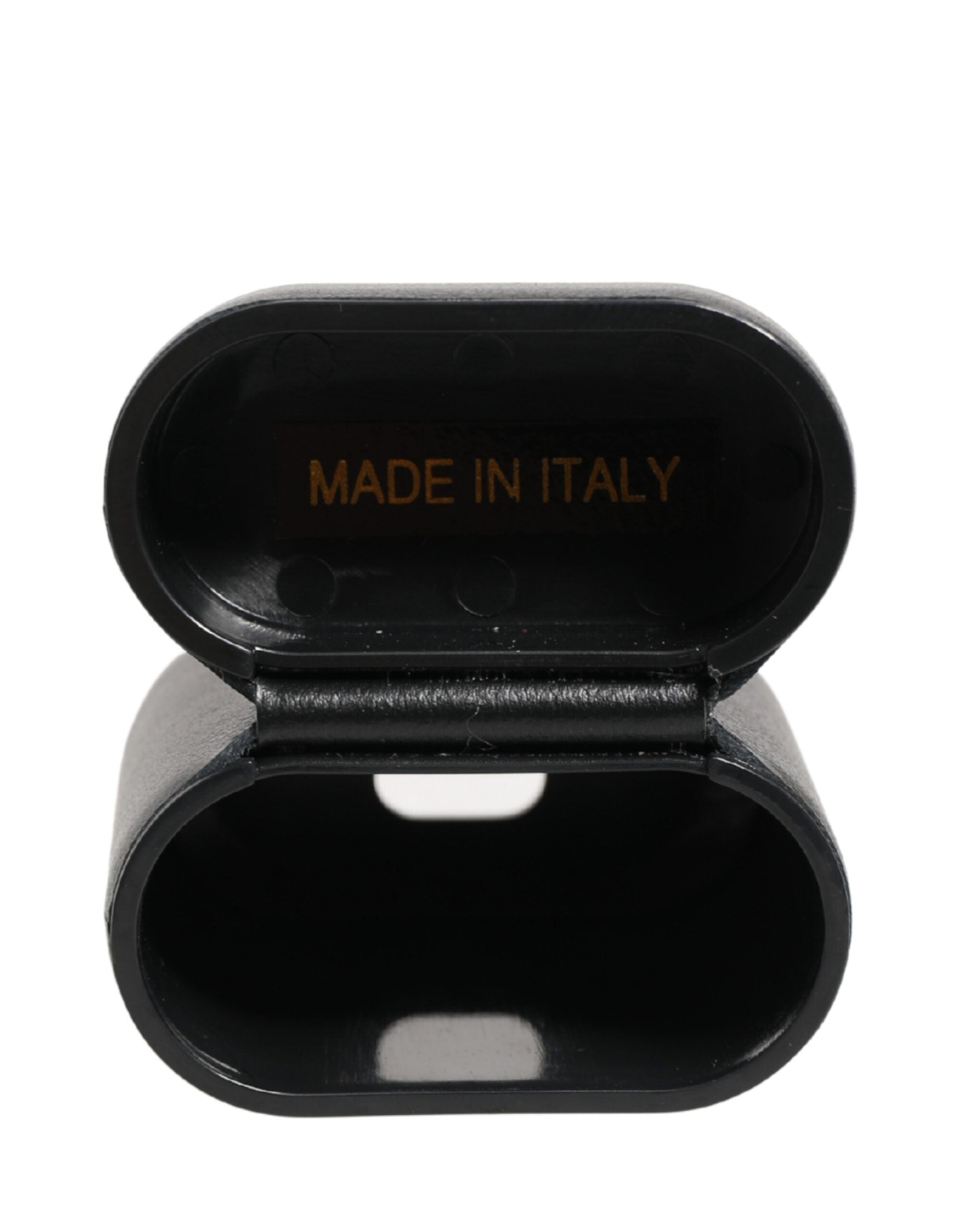 Dolce & Gabbana Black Calf Leather Logo Print Flip Holder Airpods Case Dolce & Gabbana