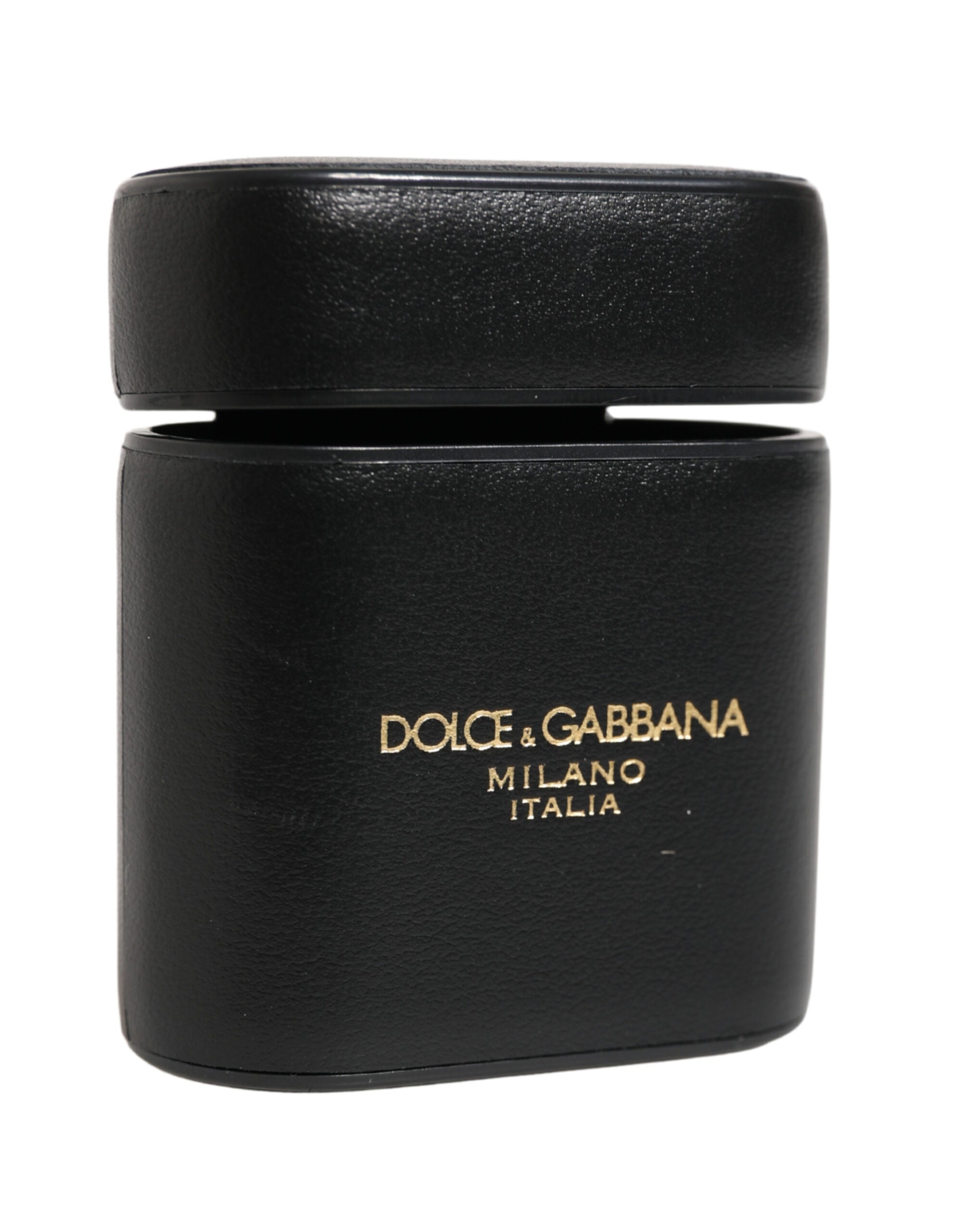Dolce & Gabbana Black Calf Leather Logo Print Flip Holder Airpods Case Dolce & Gabbana