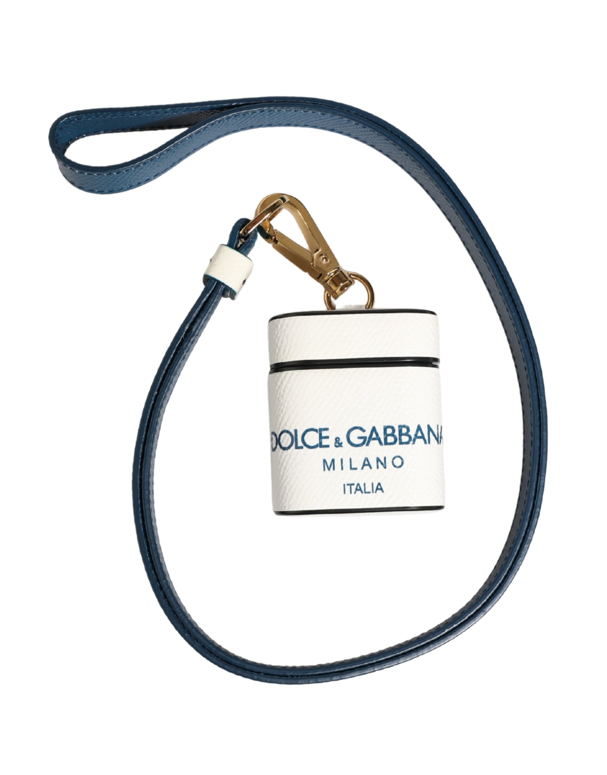 Dolce & Gabbana White Calf Leather Logo Flip Holder Strap Airpods Case Dolce & Gabbana