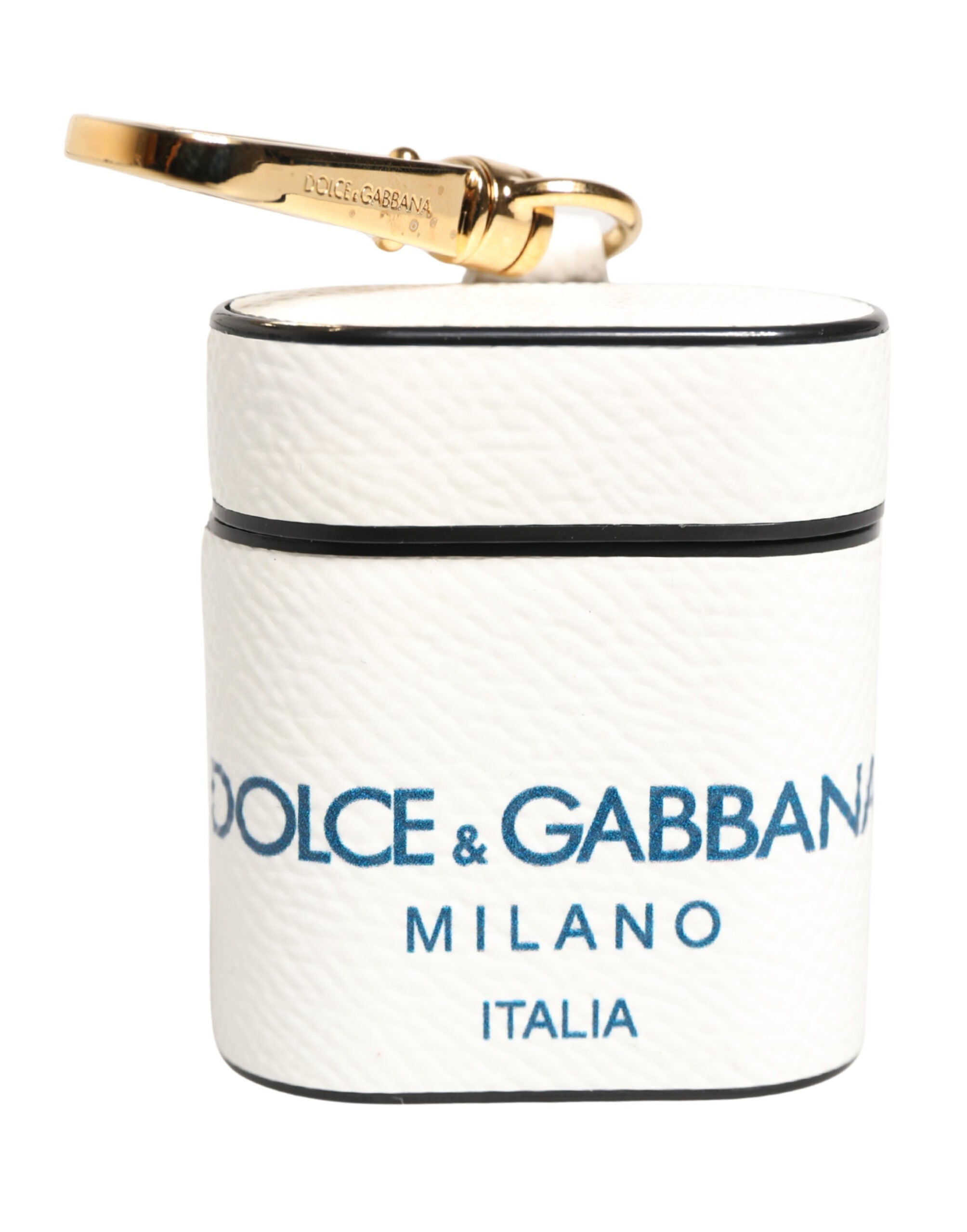 Dolce & Gabbana White Calf Leather Logo Flip Holder Strap Airpods Case Dolce & Gabbana