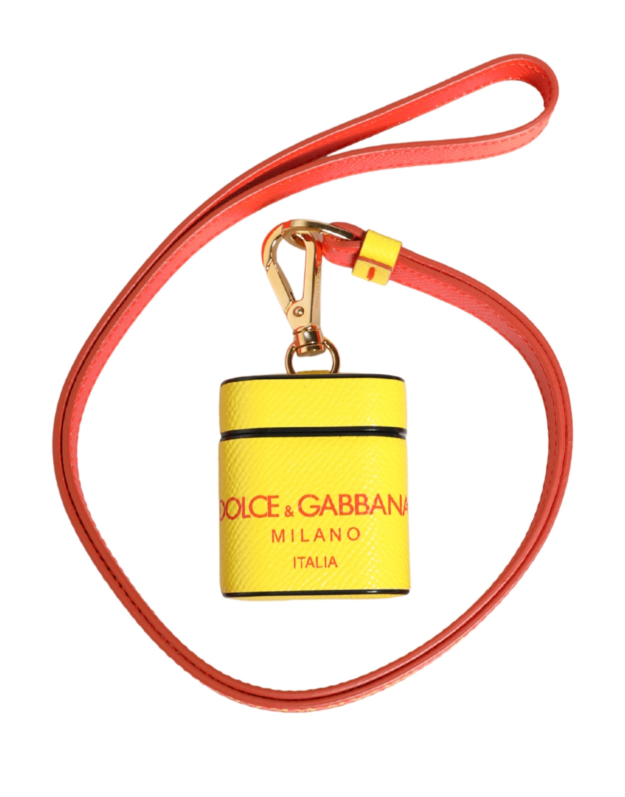 Dolce & Gabbana Yellow Calf Leather Logo Flip Holder Strap Airpods Case Dolce & Gabbana