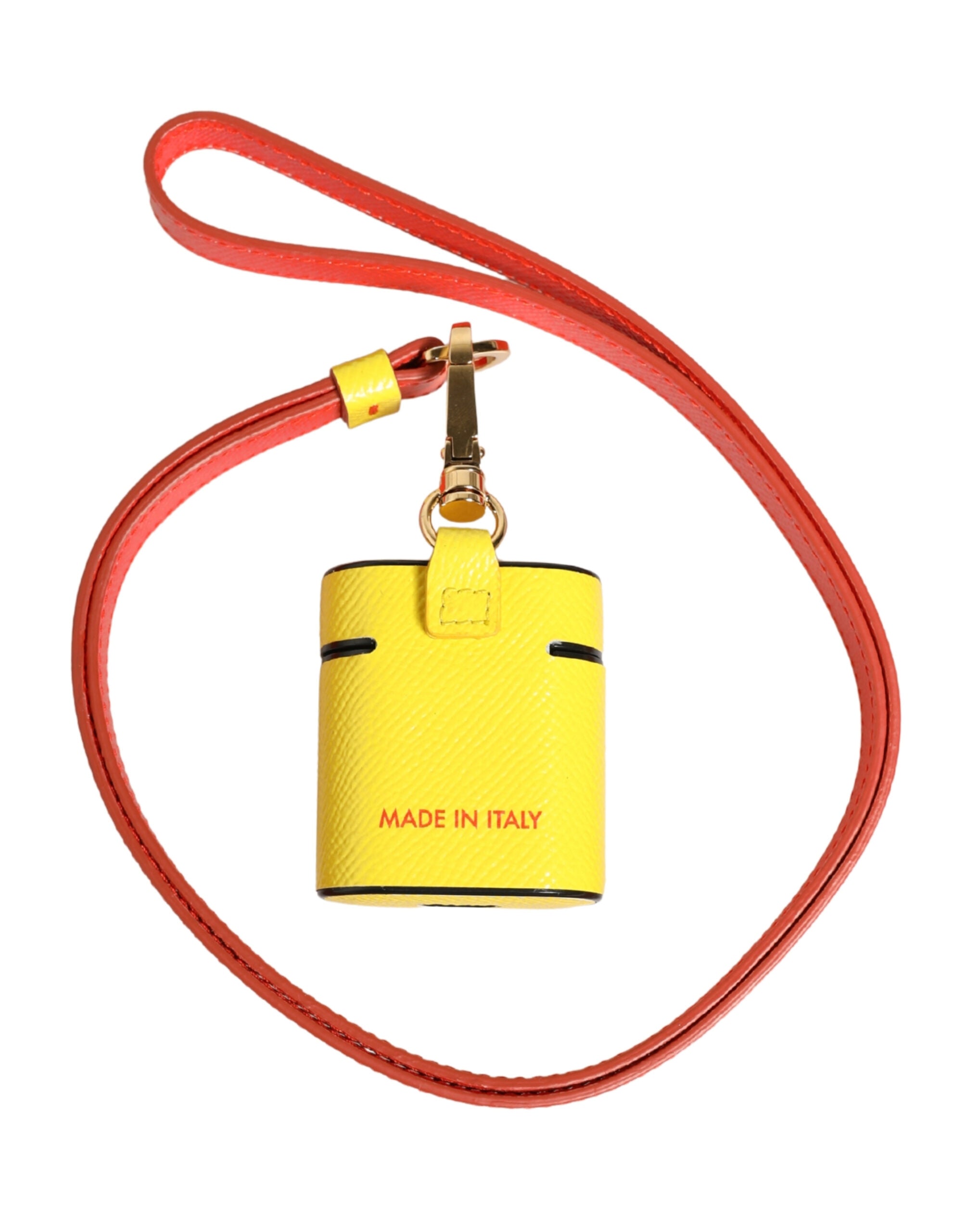Dolce & Gabbana Yellow Calf Leather Logo Flip Holder Strap Airpods Case Dolce & Gabbana