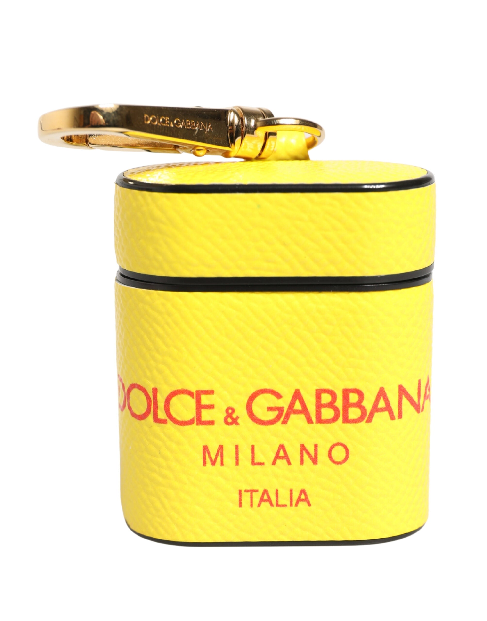 Dolce & Gabbana Yellow Calf Leather Logo Flip Holder Strap Airpods Case Dolce & Gabbana