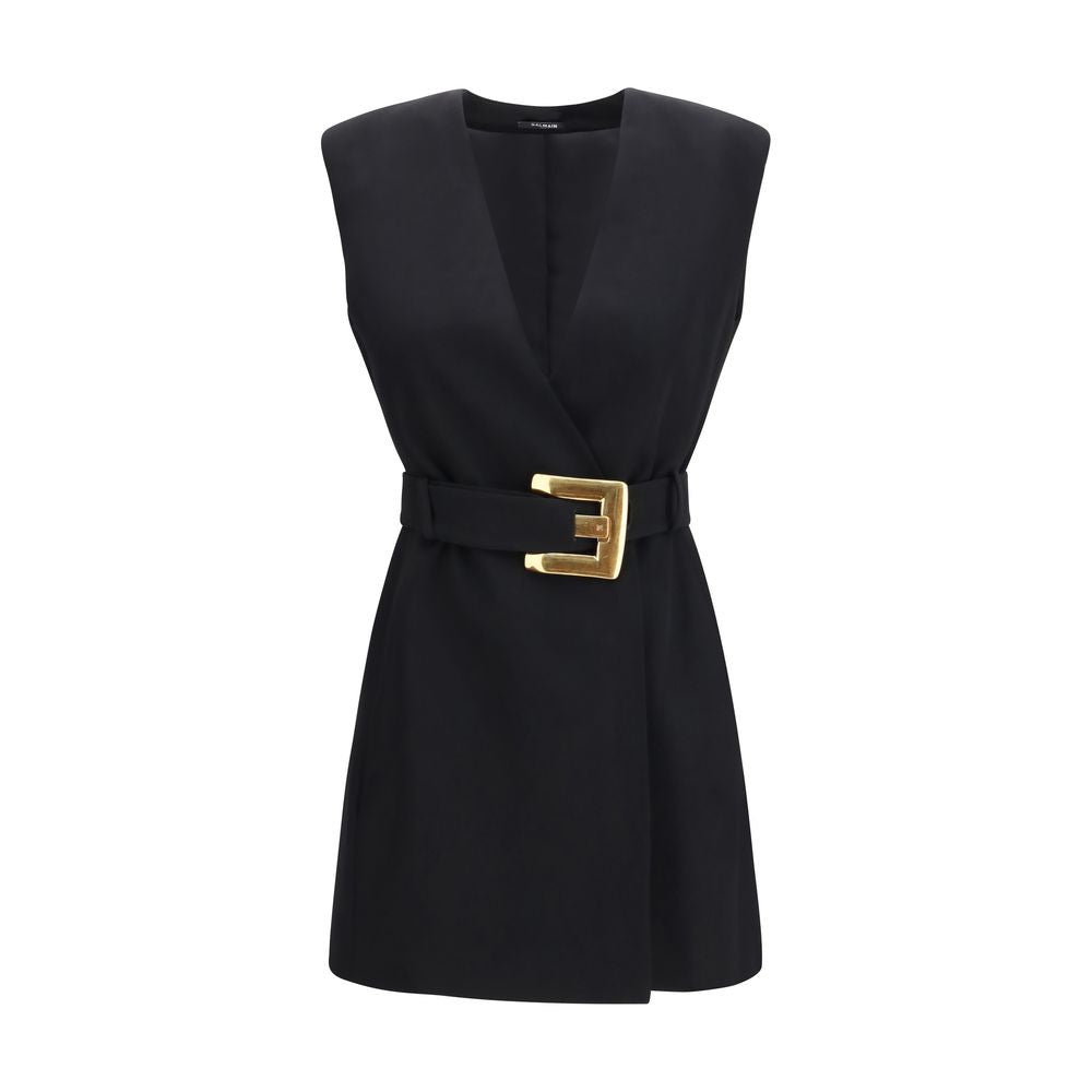 Balmain Black Fleece Wool Cocktail Dress Balmain
