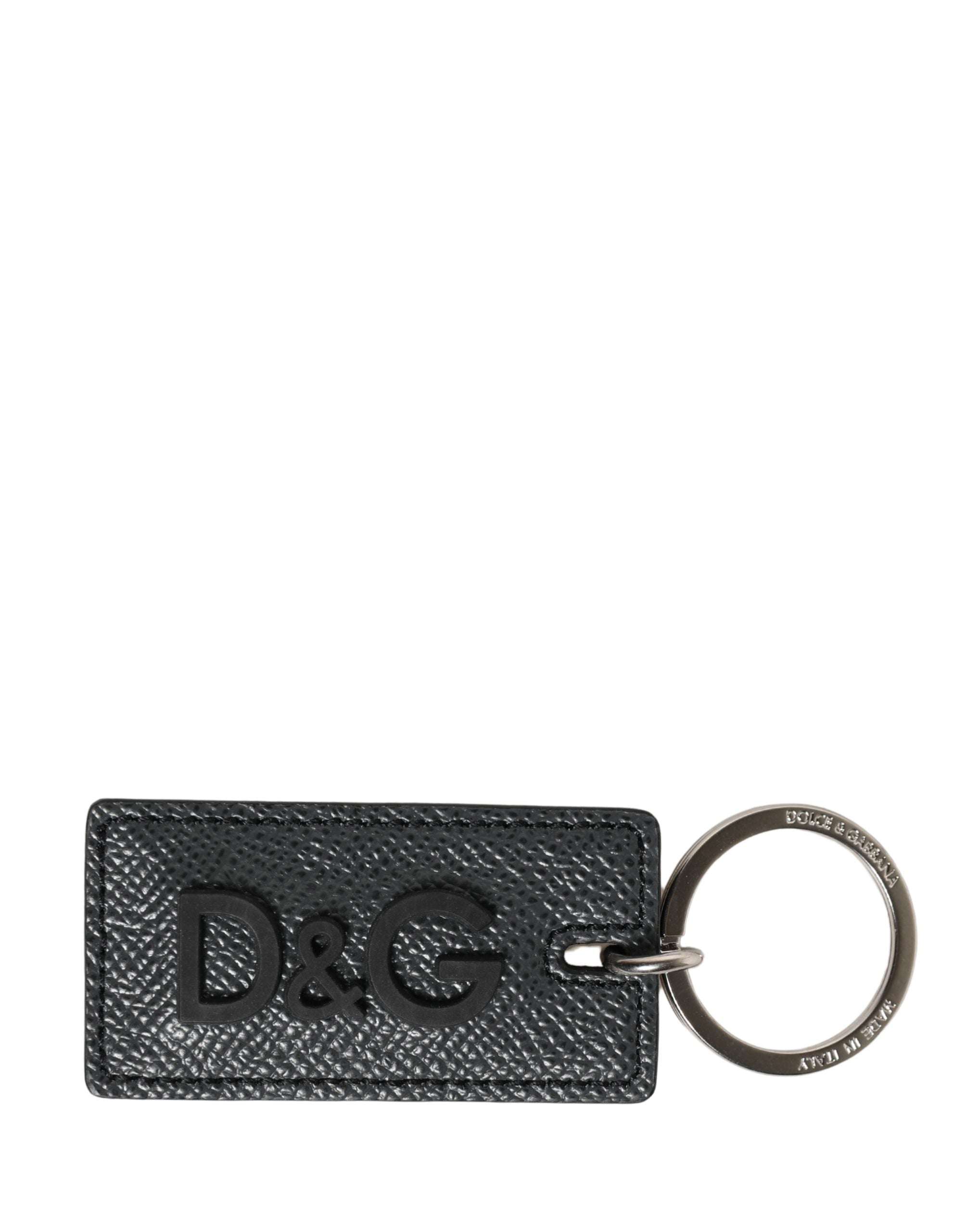 Dolce & Gabbana Black Calf Leather D&G Logo Metal Ring Keyring Keychain Dolce & Gabbana