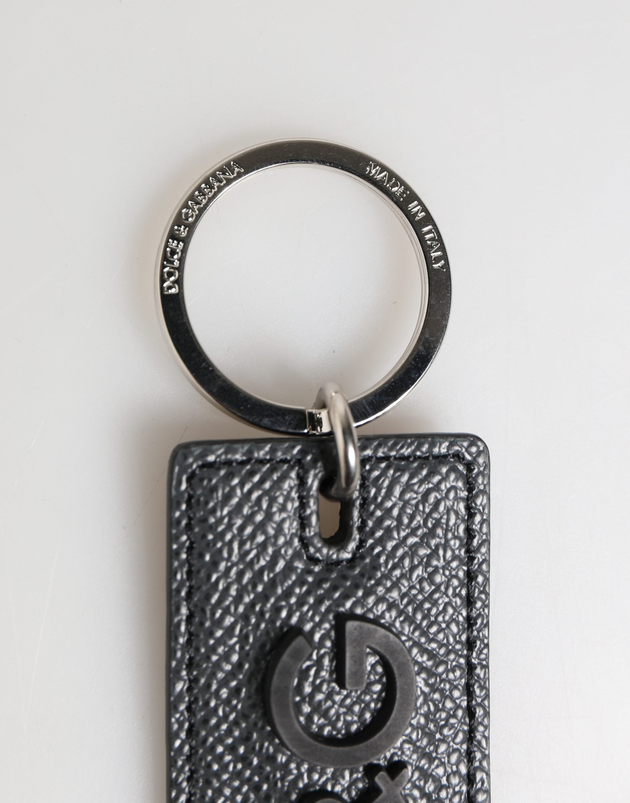 Dolce & Gabbana Black Calf Leather D&G Logo Metal Ring Keyring Keychain Dolce & Gabbana