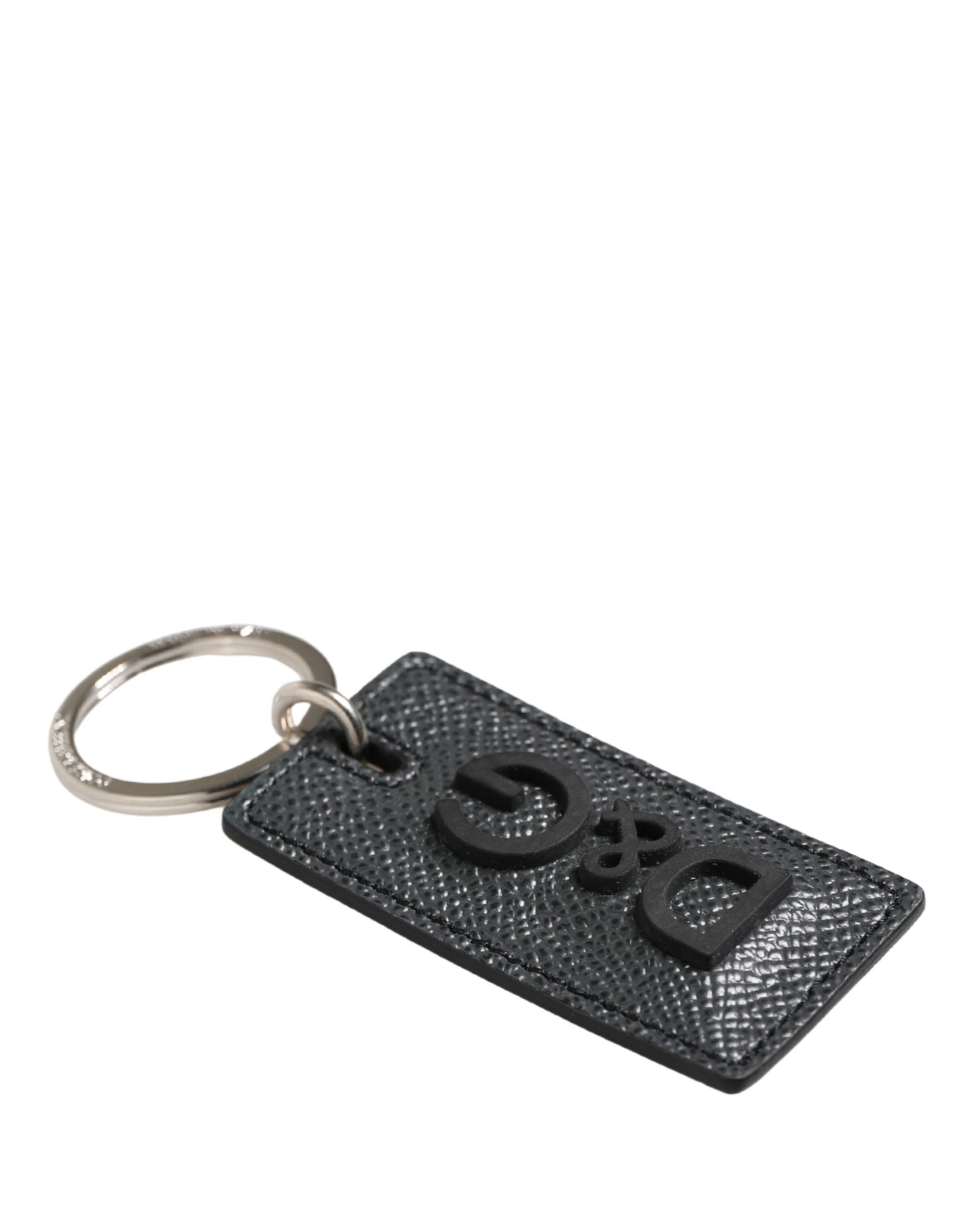 Dolce & Gabbana Black Calf Leather D&G Logo Metal Ring Keyring Keychain Dolce & Gabbana